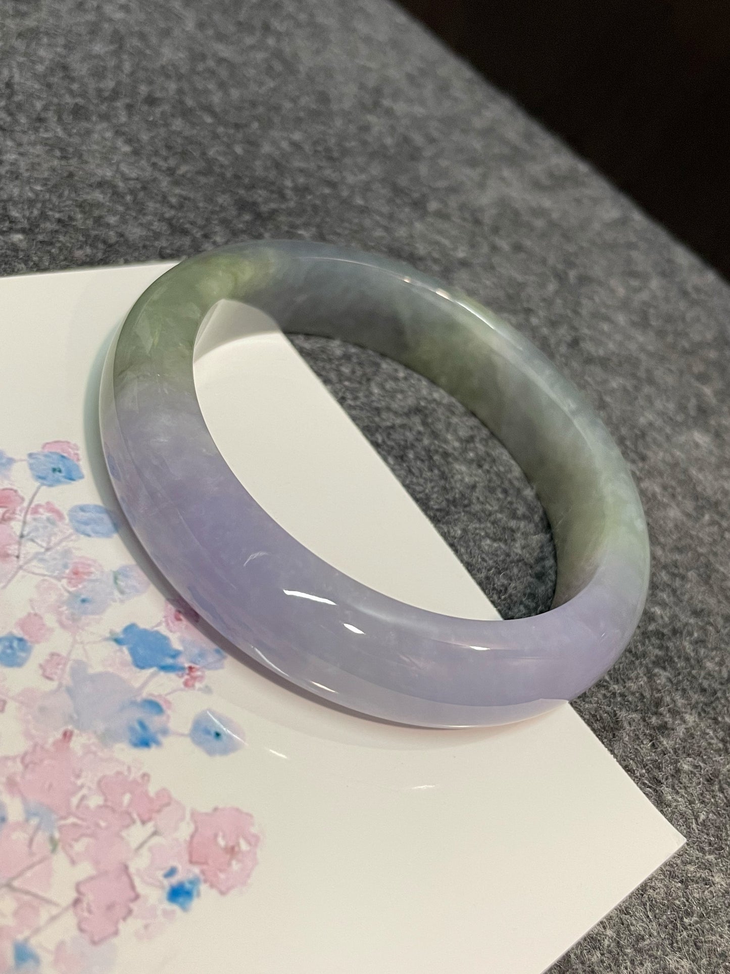 Lavender with Bluish Green Jade Bangle | 56mm (NJBA030)