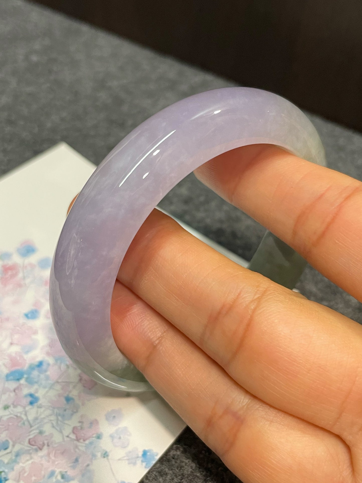 Lavender with Bluish Green Jade Bangle | 56mm (NJBA030)