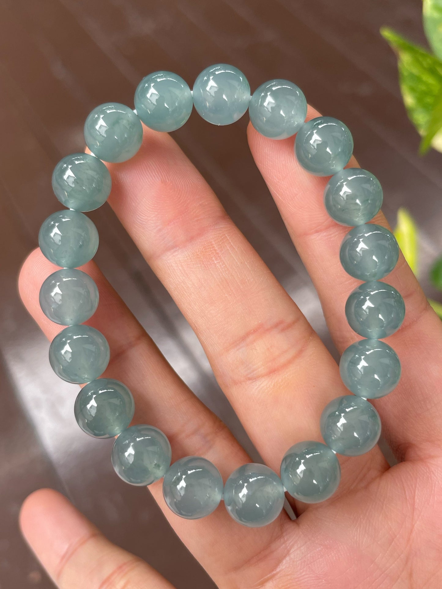 Greenish Blue Jade Bracelet - Round Beads (NJBA111)