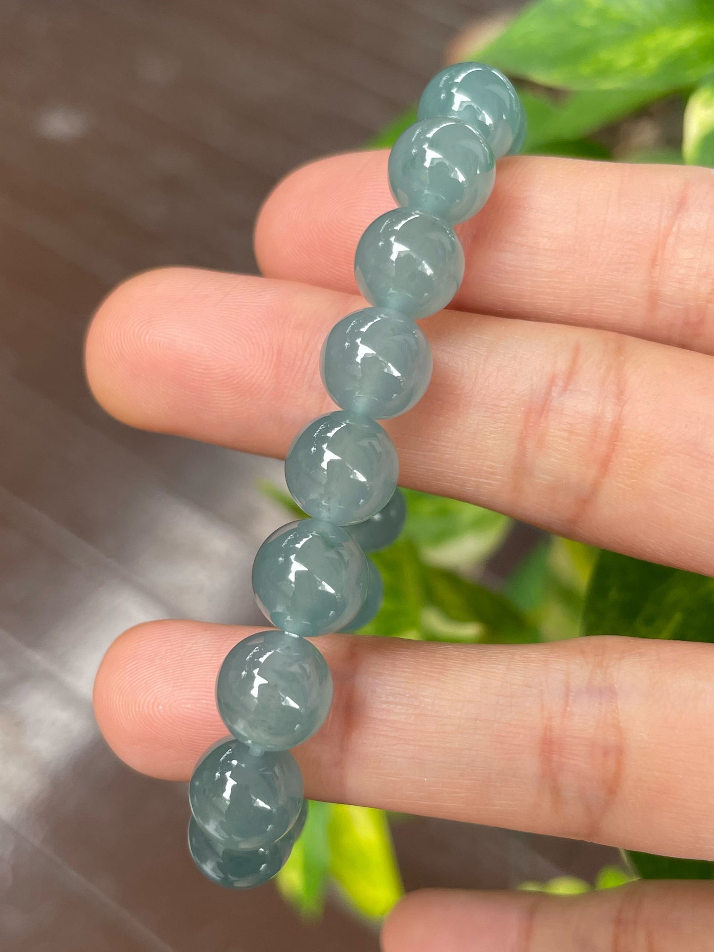 Greenish Blue Jade Bracelet - Round Beads (NJBA111)