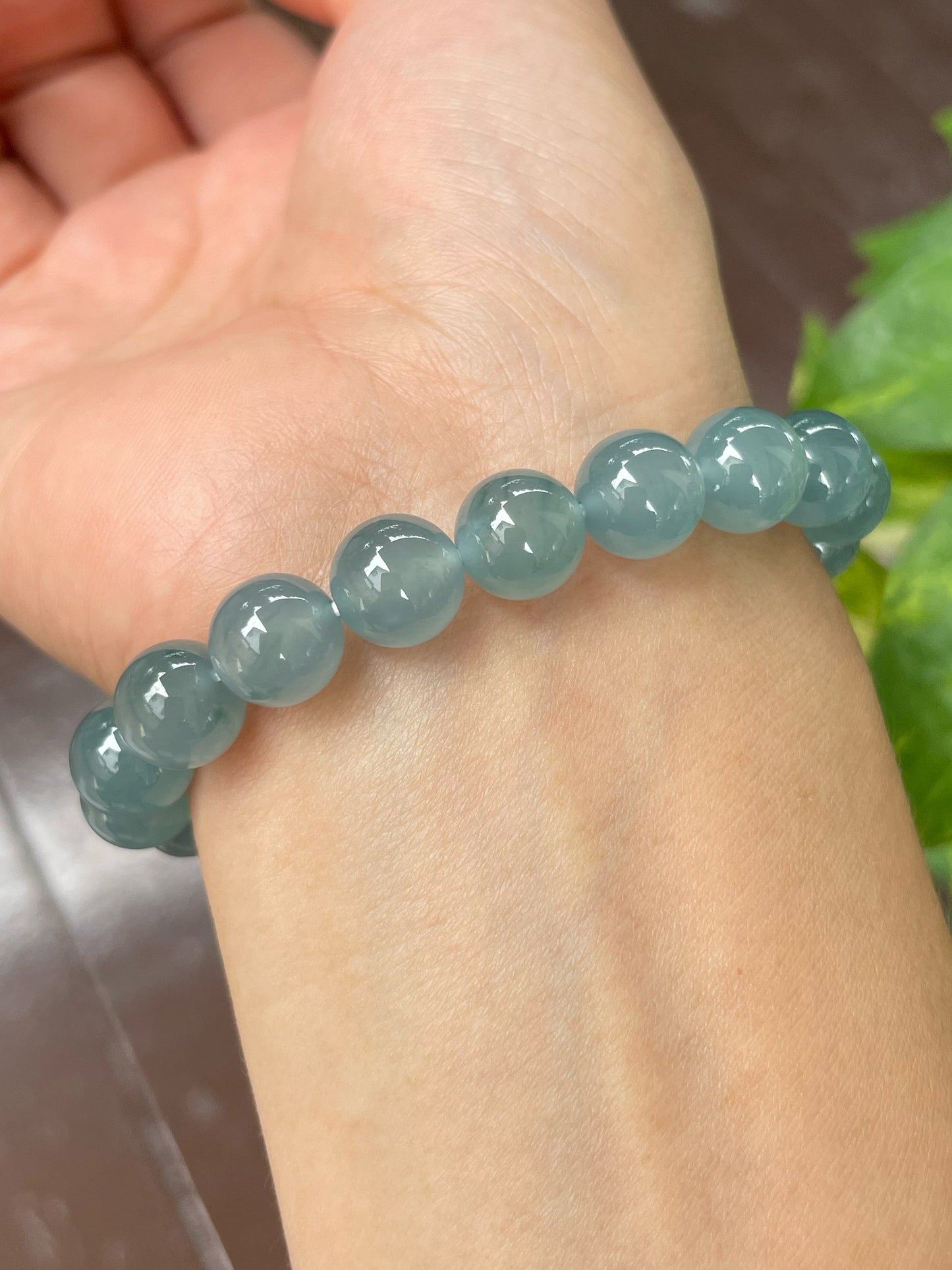 Greenish Blue Jade Bracelet - Round Beads (NJBA111)