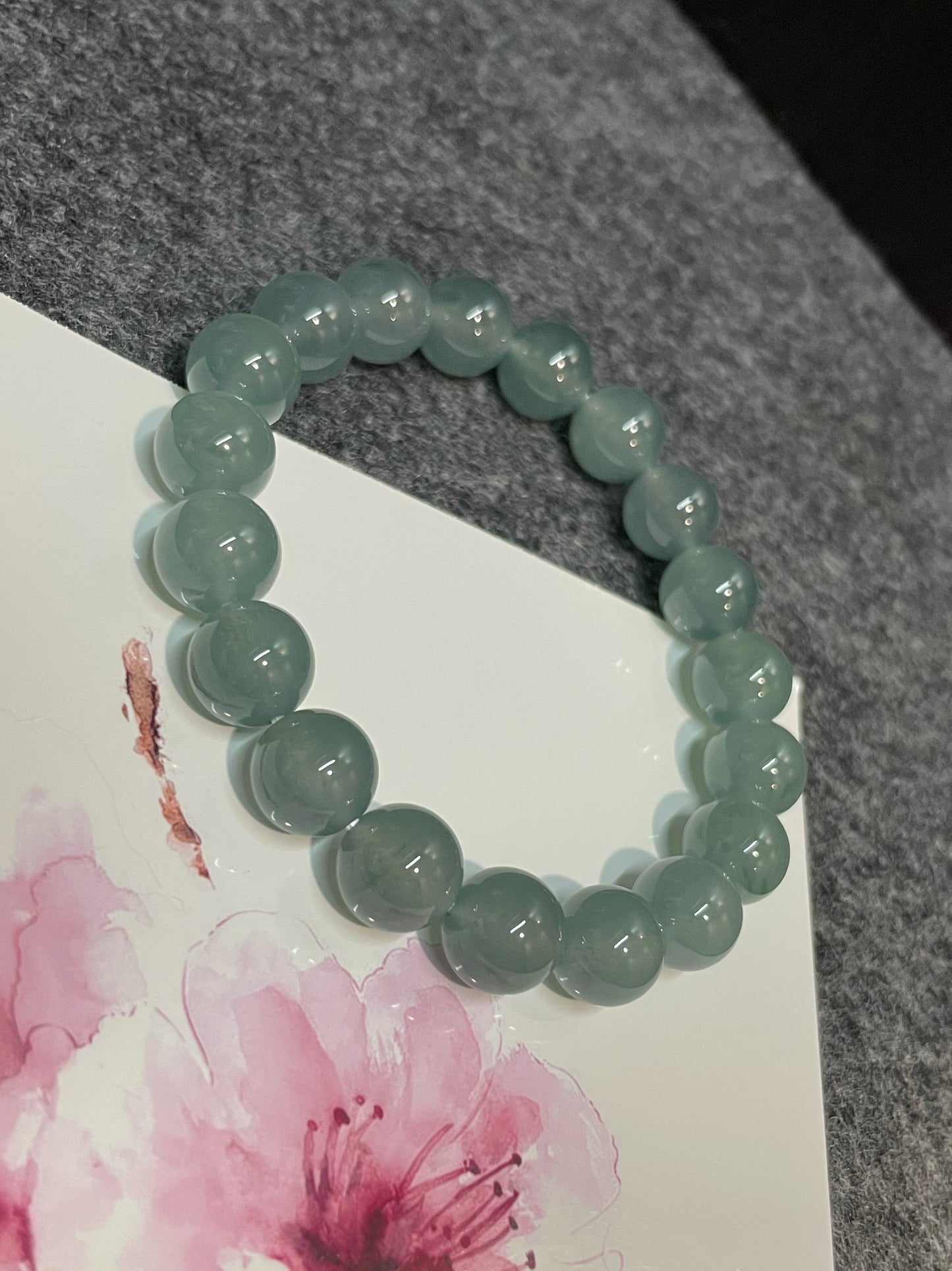Greenish Blue Jade Bracelet - Round Beads (NJBA111)