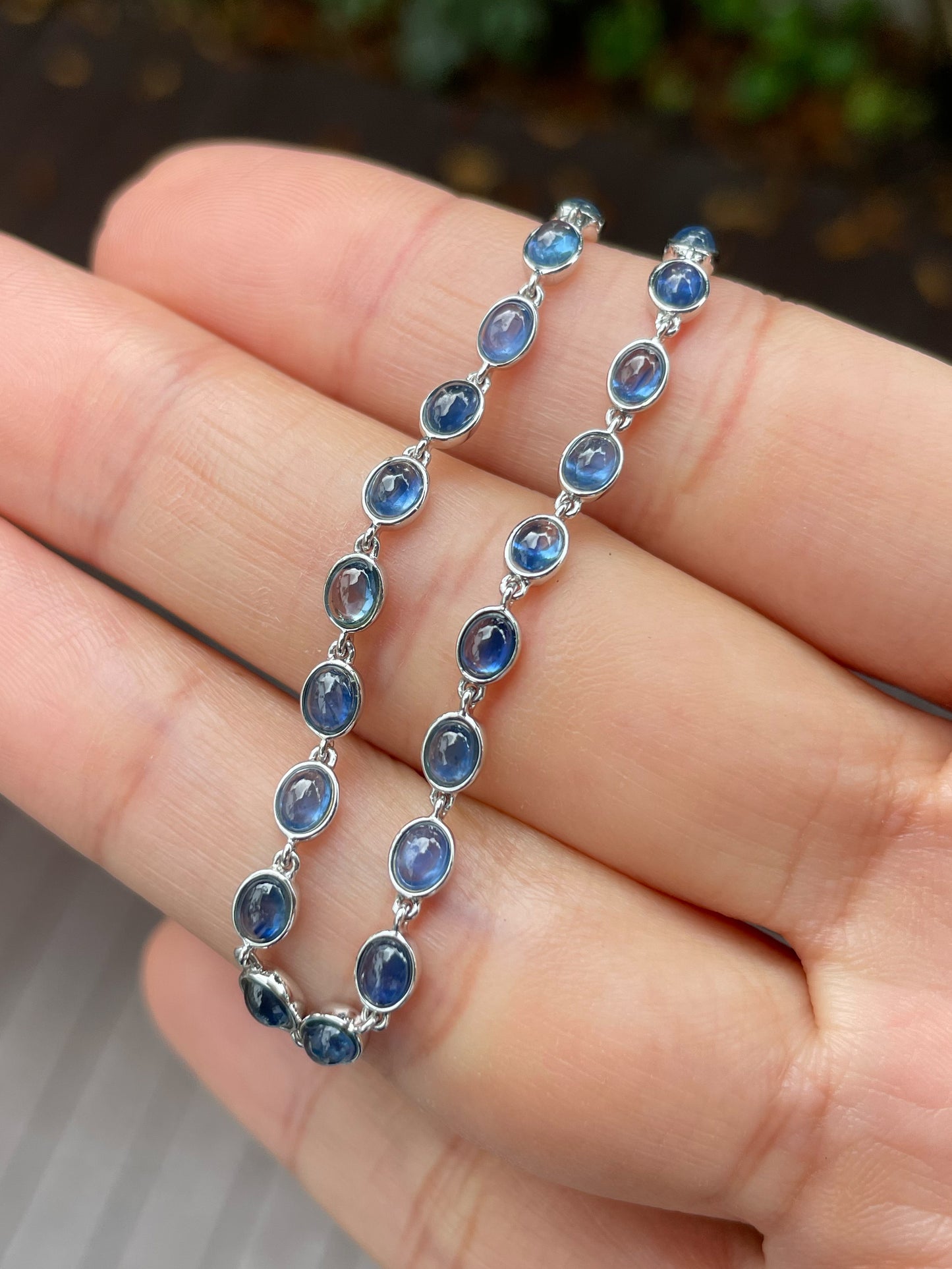 Blue Sapphire Cabochons Bracelet - 4.15CT (NJBA112)