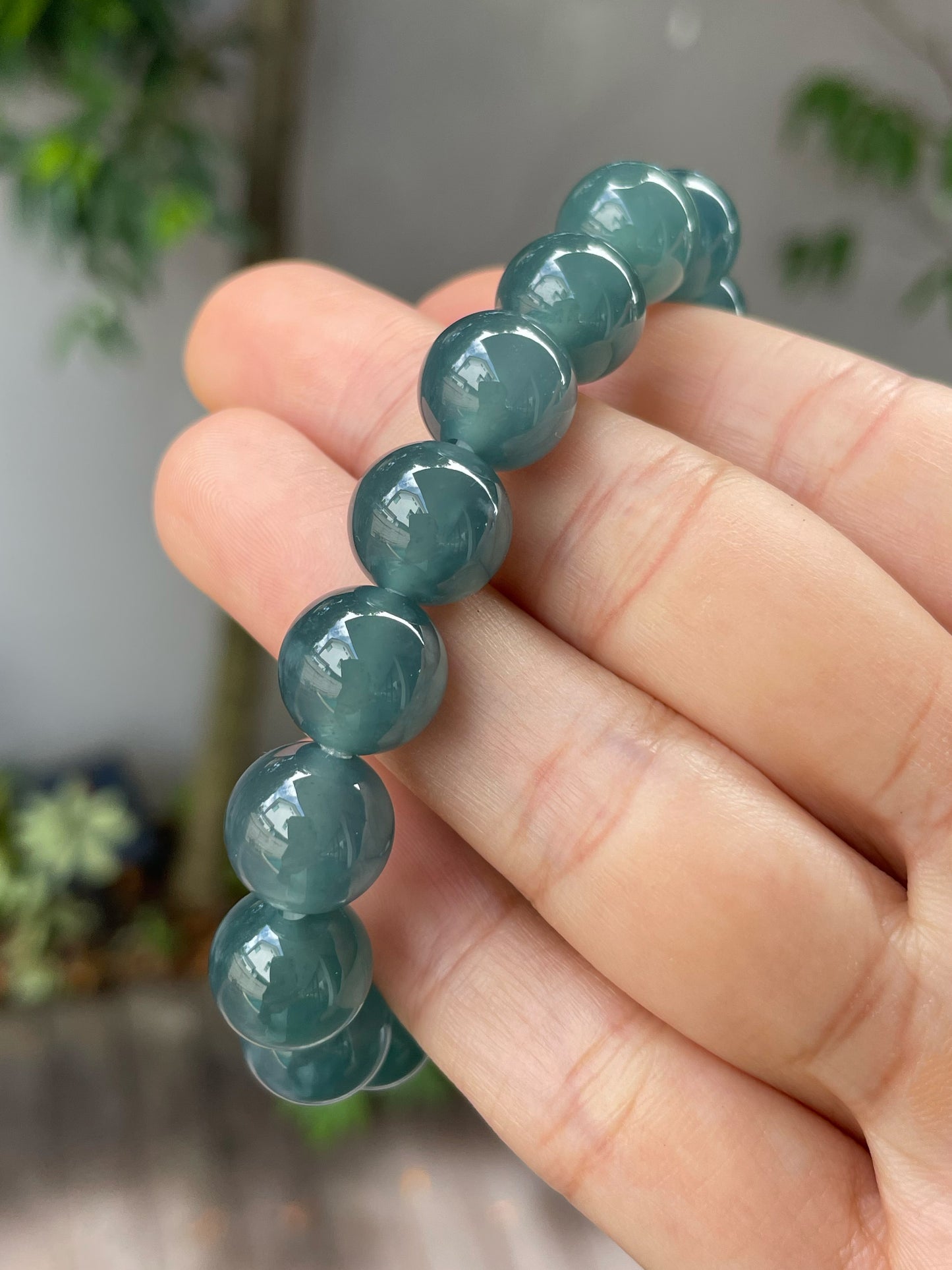 Greenish Blue Jade Bracelet - Round Beads (NJBA115)