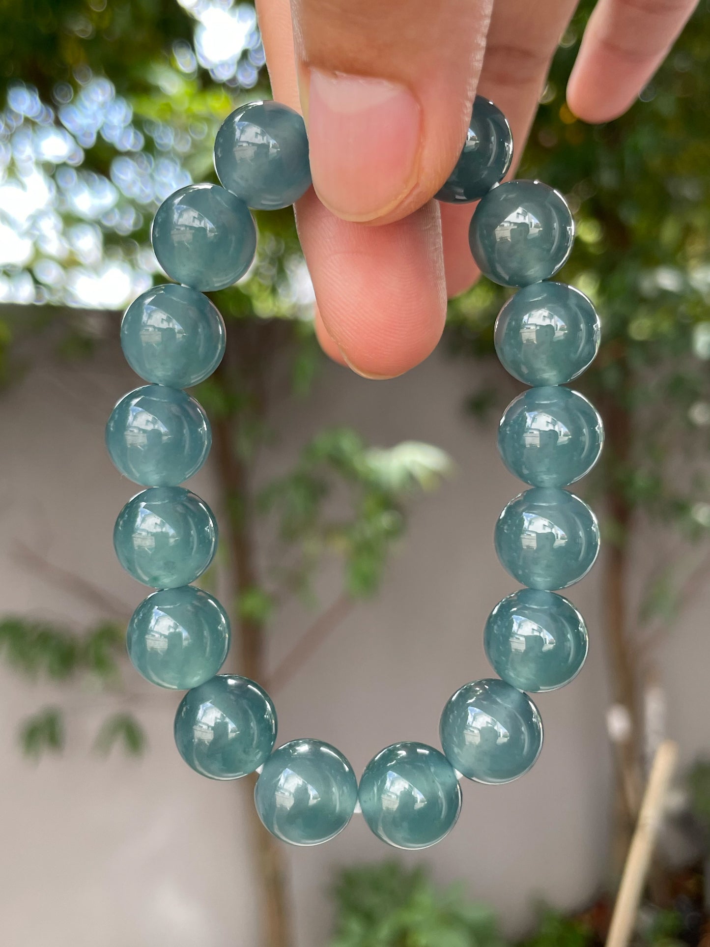 Greenish Blue Jade Bracelet - Round Beads (NJBA115)