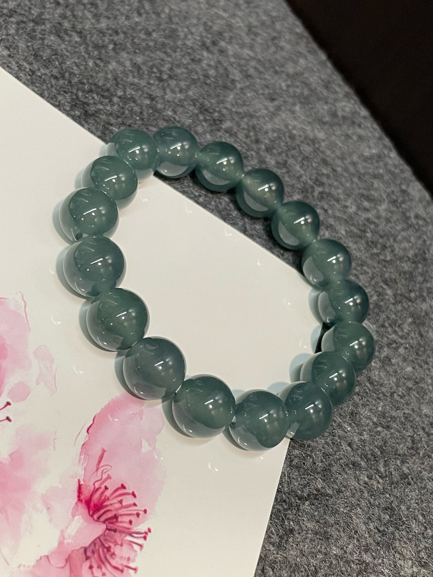 Greenish Blue Jade Bracelet - Round Beads (NJBA115)