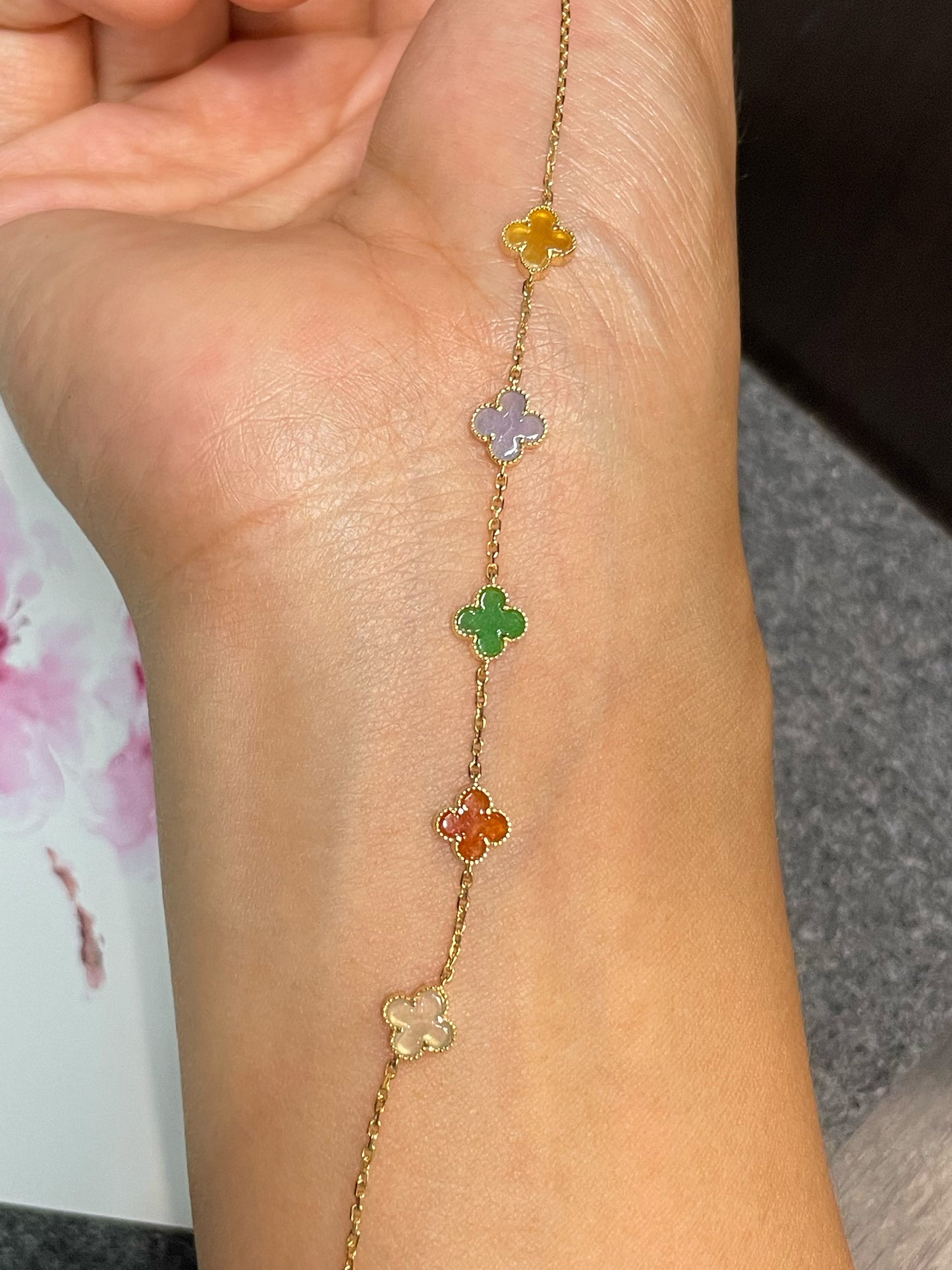 Jadeite Bracelet - Multicolour Clovers (NJBA122)