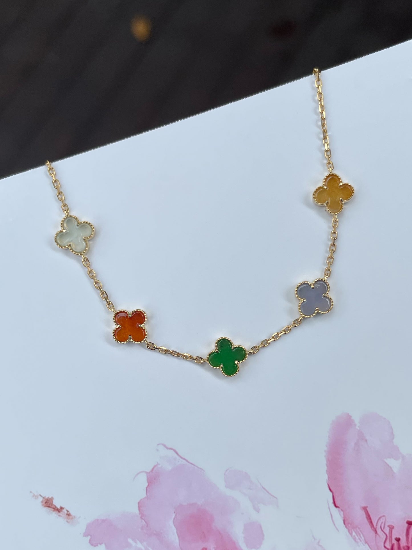 Jadeite Bracelet - Multicolour Clovers (NJBA122)