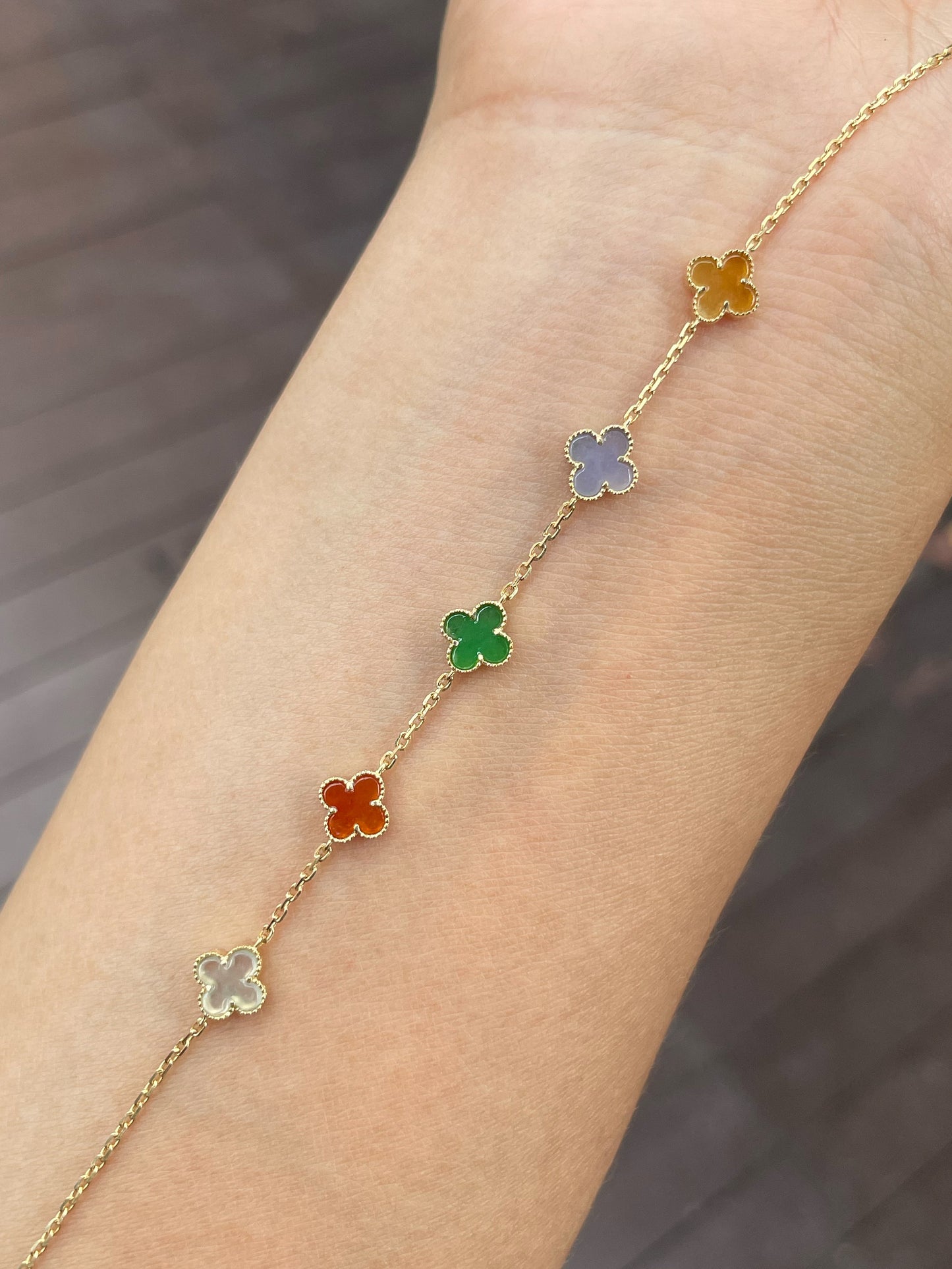 Jadeite Bracelet - Multicolour Clovers (NJBA122)