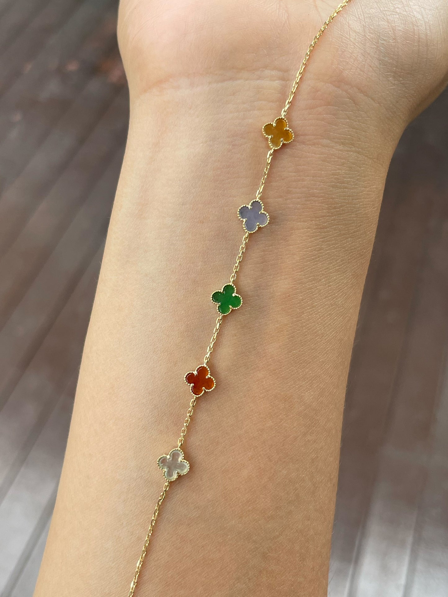 Jadeite Bracelet - Multicolour Clovers (NJBA122)