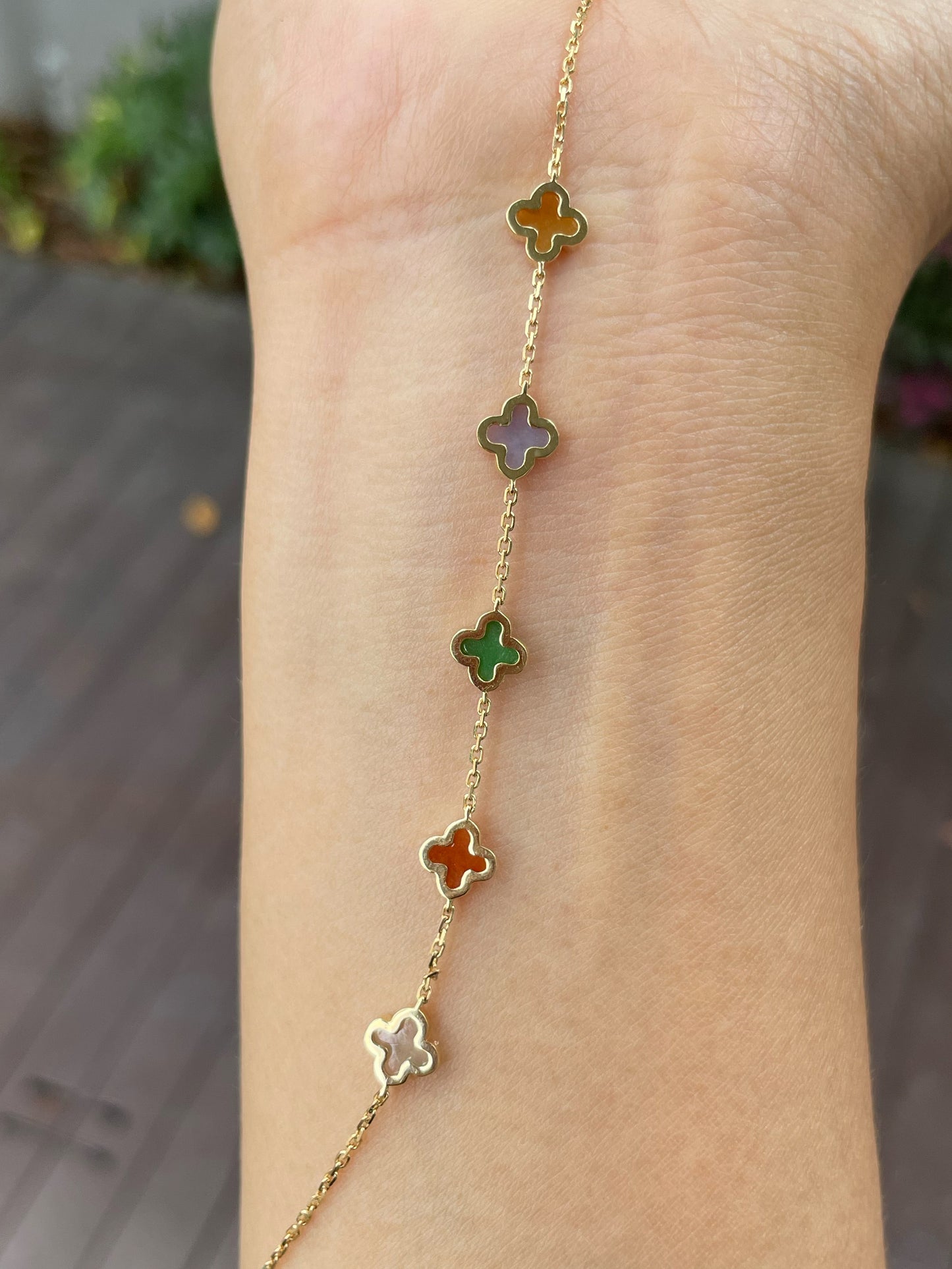 Jadeite Bracelet - Multicolour Clovers (NJBA122)