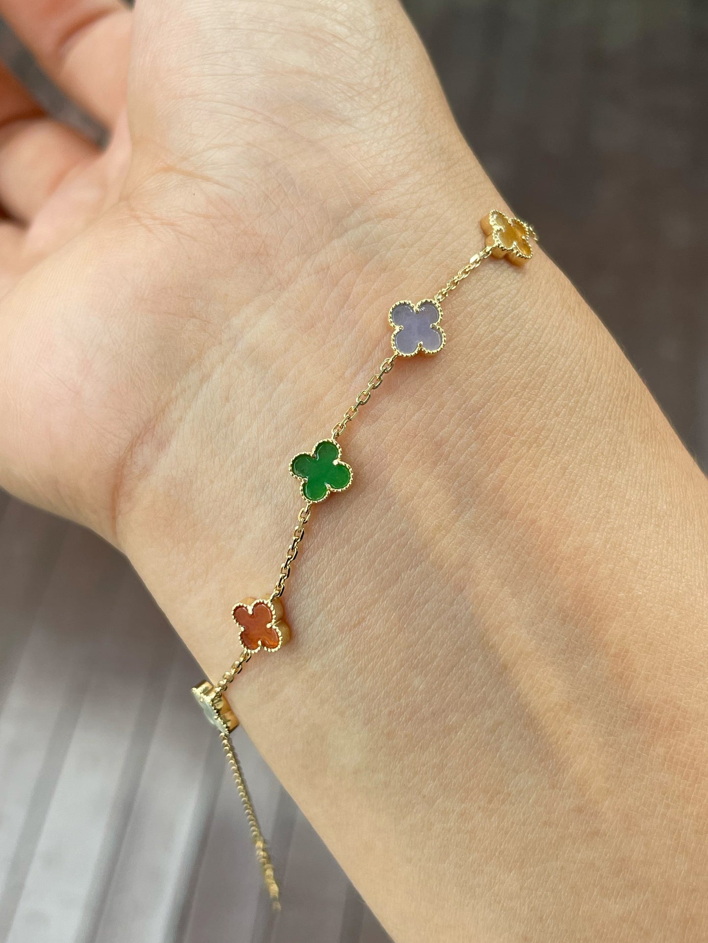 Jadeite Bracelet - Multicolour Clovers (NJBA122)