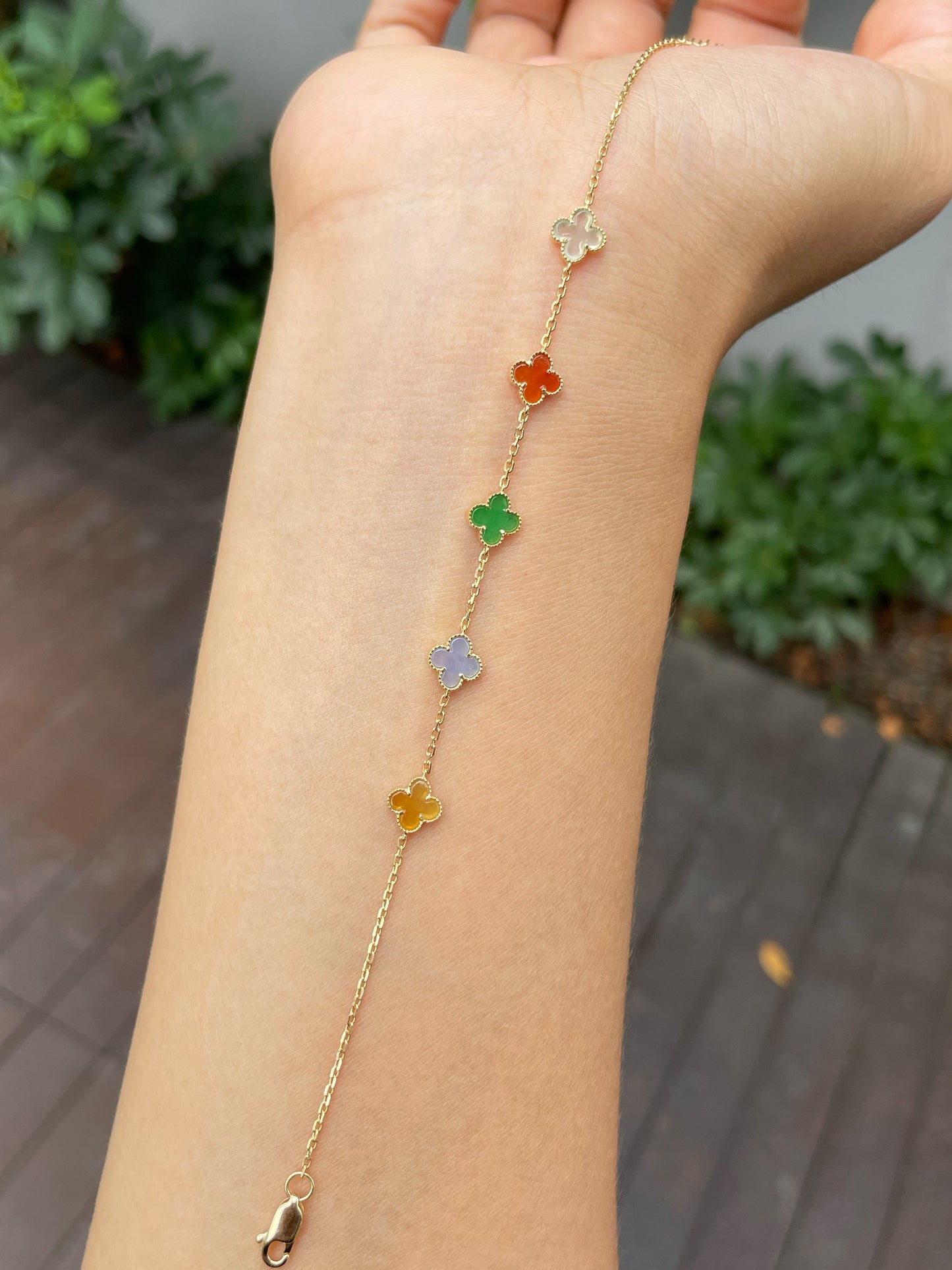 Jadeite Bracelet - Multicolour Clovers (NJBA122)