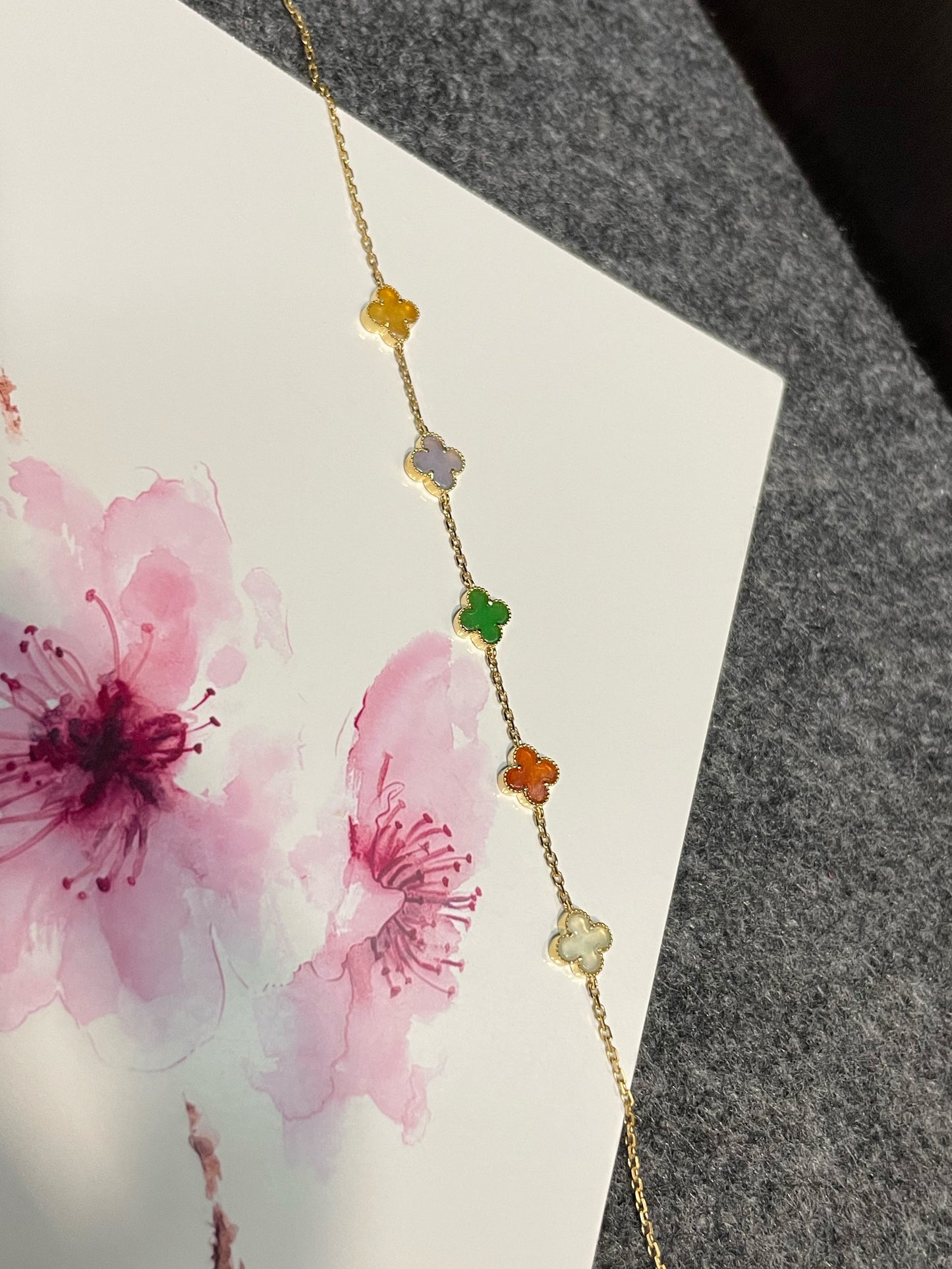 Jadeite Bracelet - Multicolour Clovers (NJBA122)