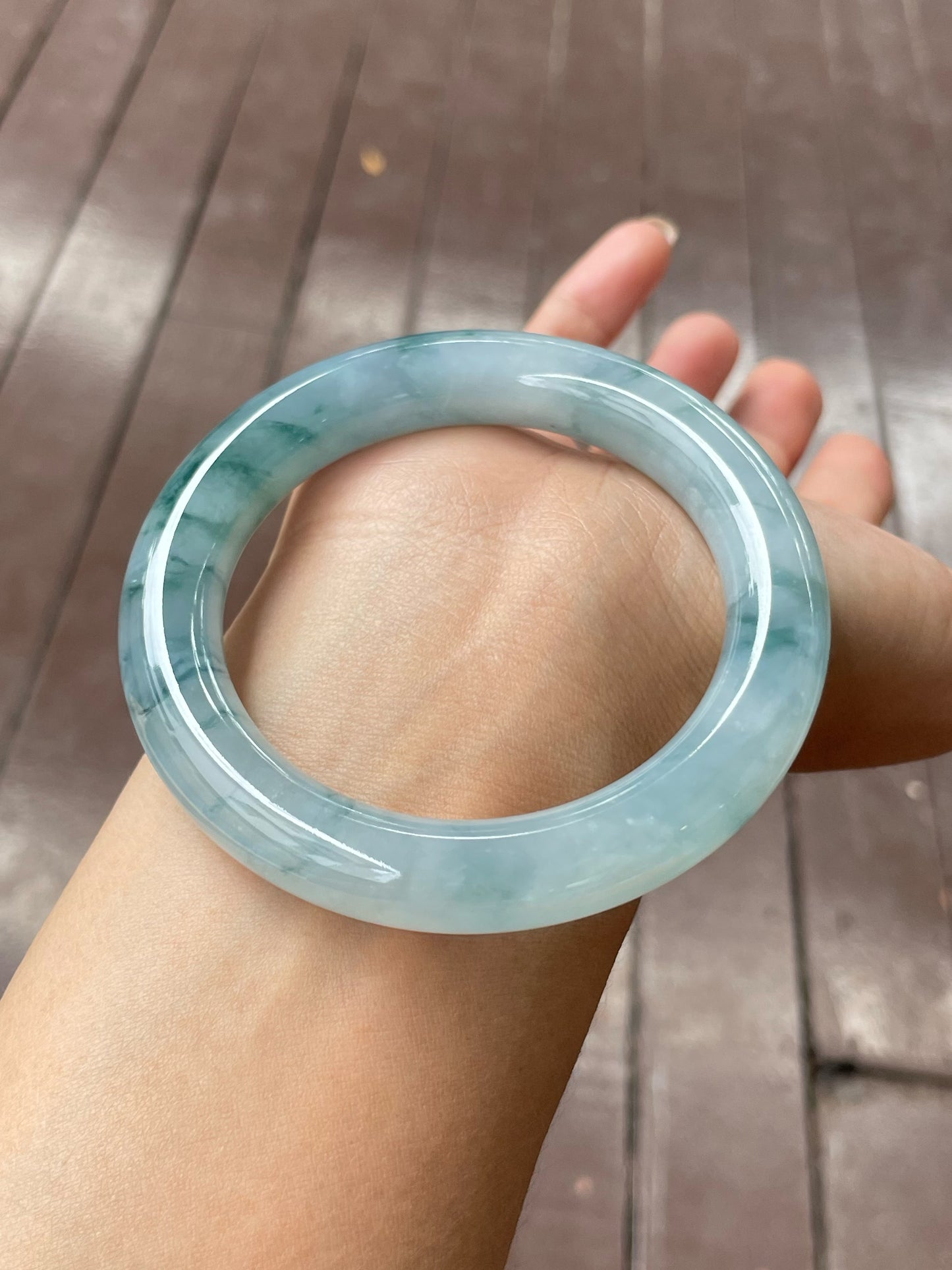 Bluish Flower Jade Bangle | 57mm (NJBA134)