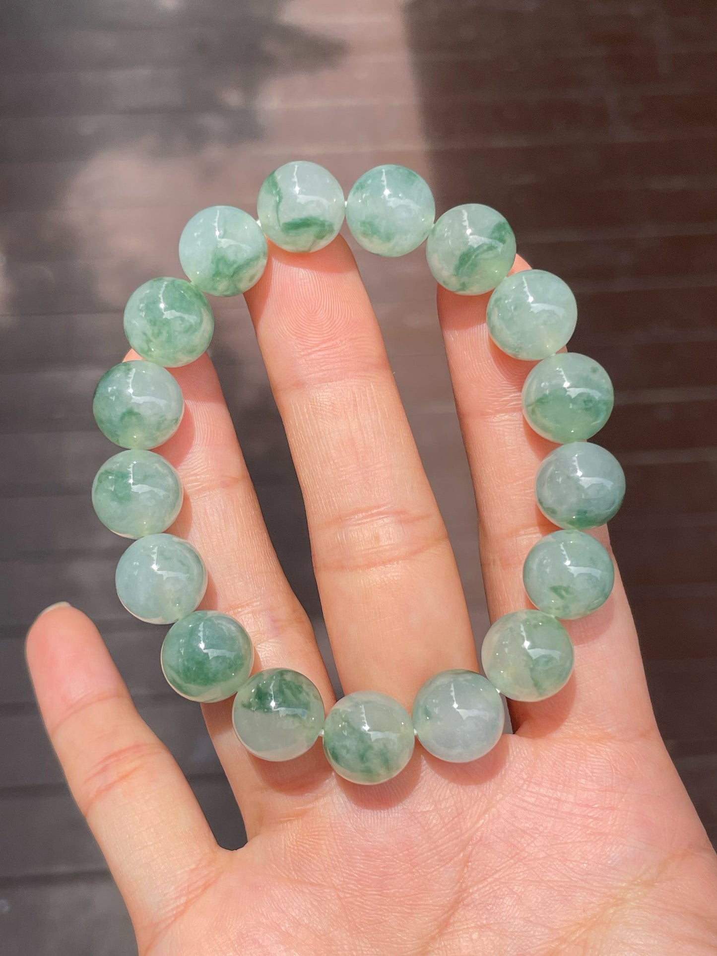 Icy Green Jadeite Bracelet - Round Beads (NJBA137)