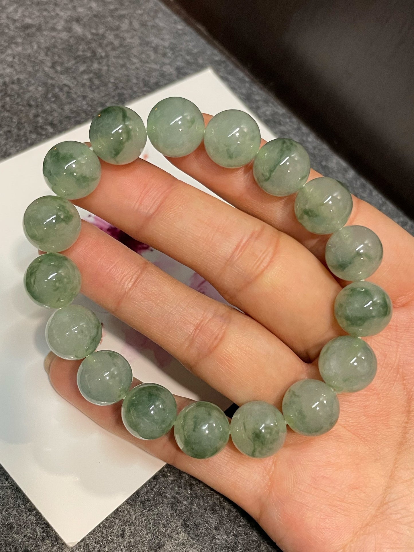 Icy Green Jadeite Bracelet - Round Beads (NJBA137)