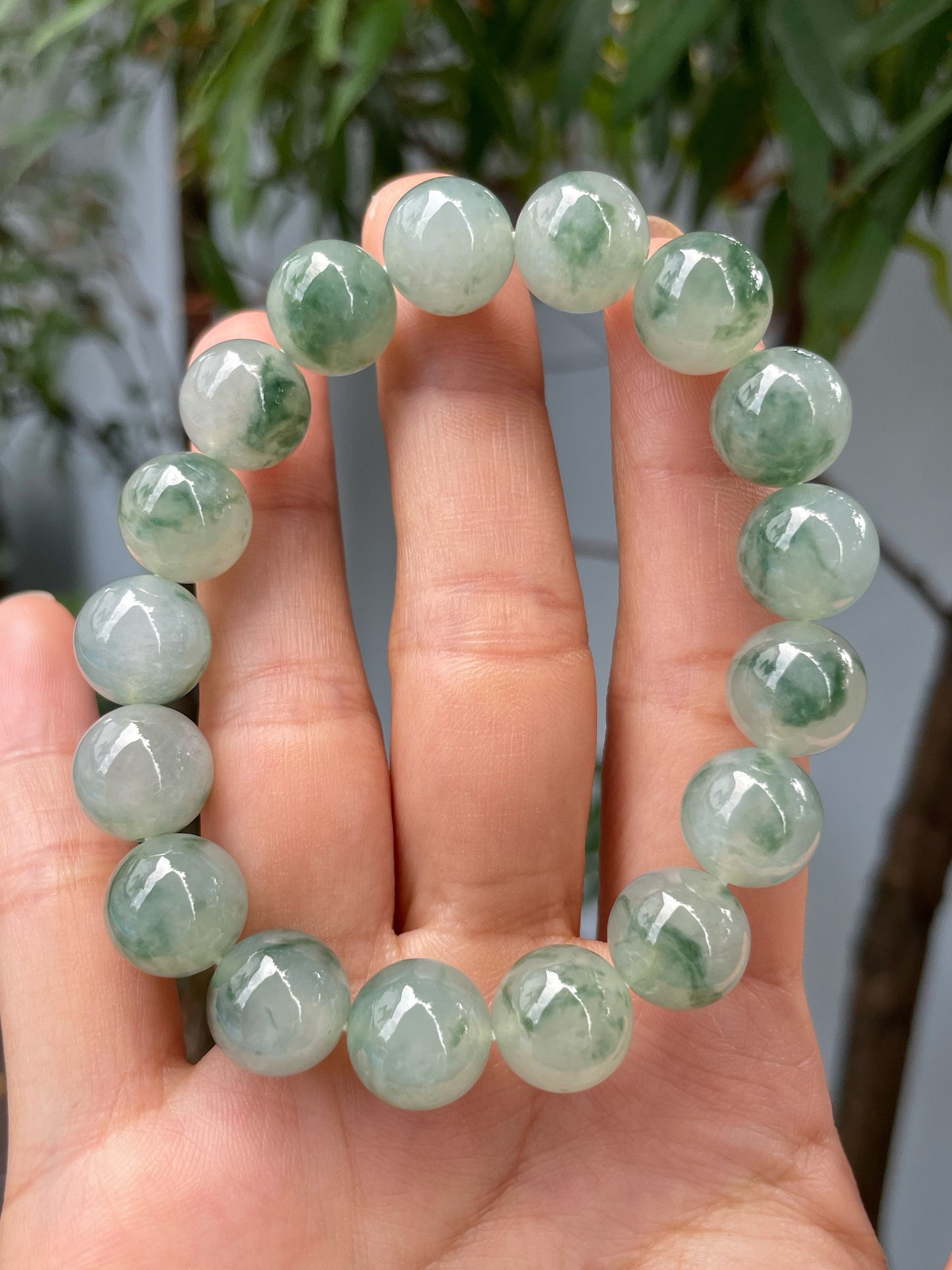 Icy Green Jadeite Bracelet - Round Beads (NJBA137)