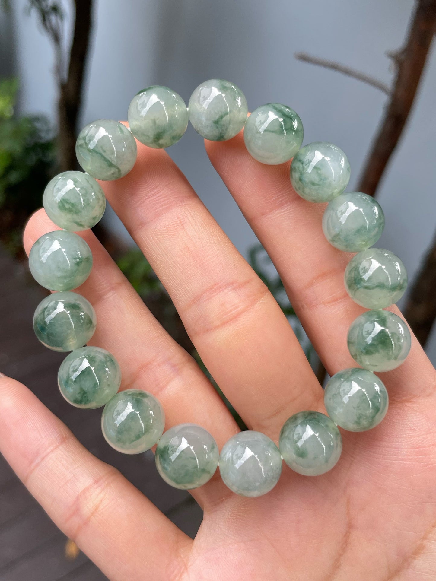 Icy Green Jadeite Bracelet - Round Beads (NJBA137)