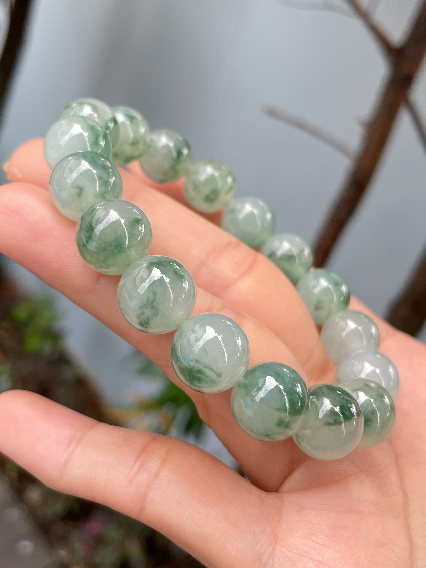 Icy Green Jadeite Bracelet - Round Beads (NJBA137)