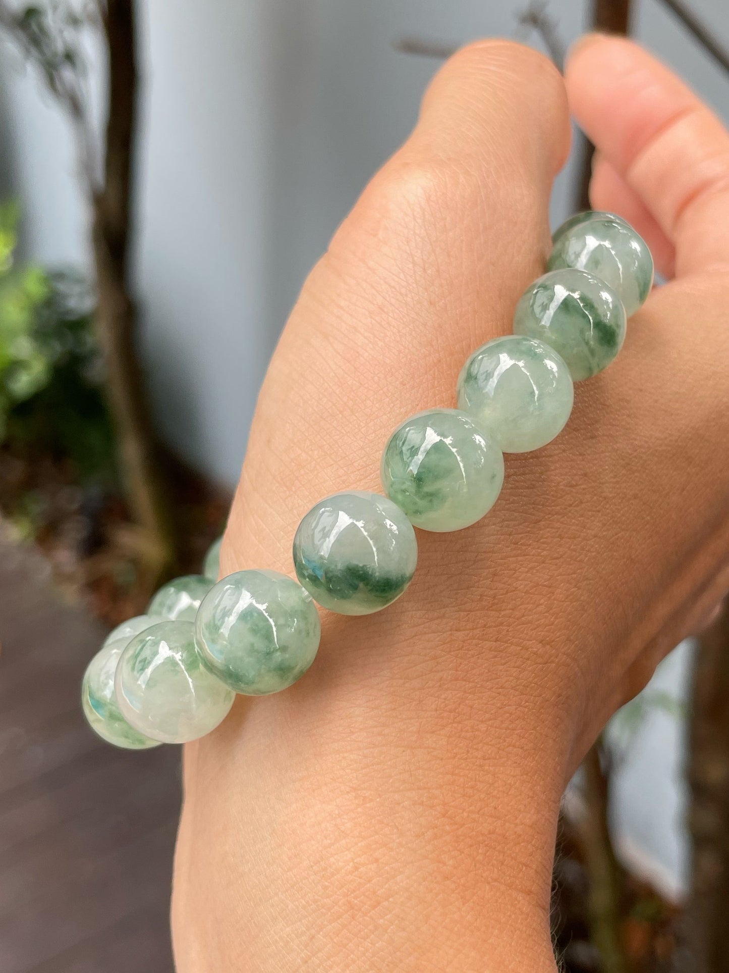 Icy Green Jadeite Bracelet - Round Beads (NJBA137)