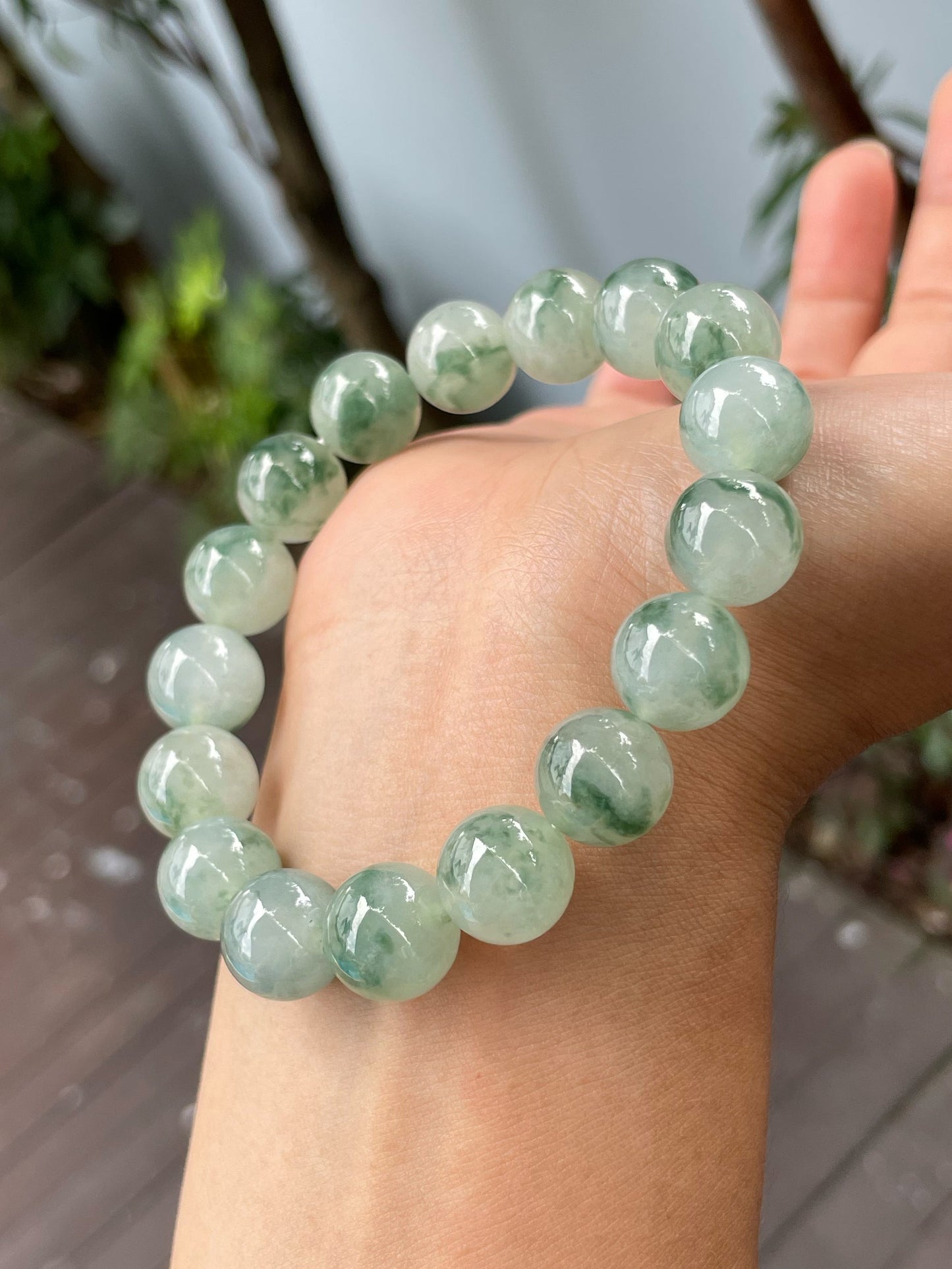 Icy Green Jadeite Bracelet - Round Beads (NJBA137)