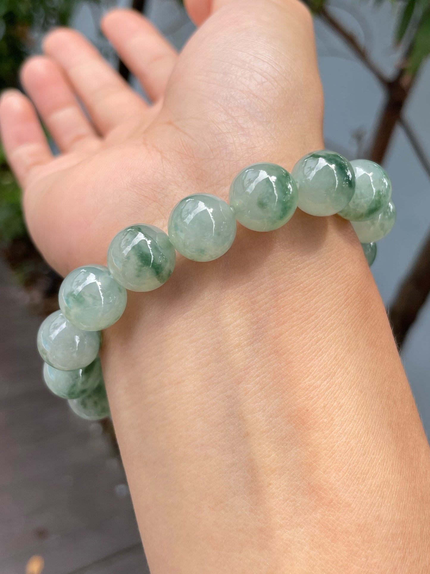 Icy Green Jadeite Bracelet - Round Beads (NJBA137)