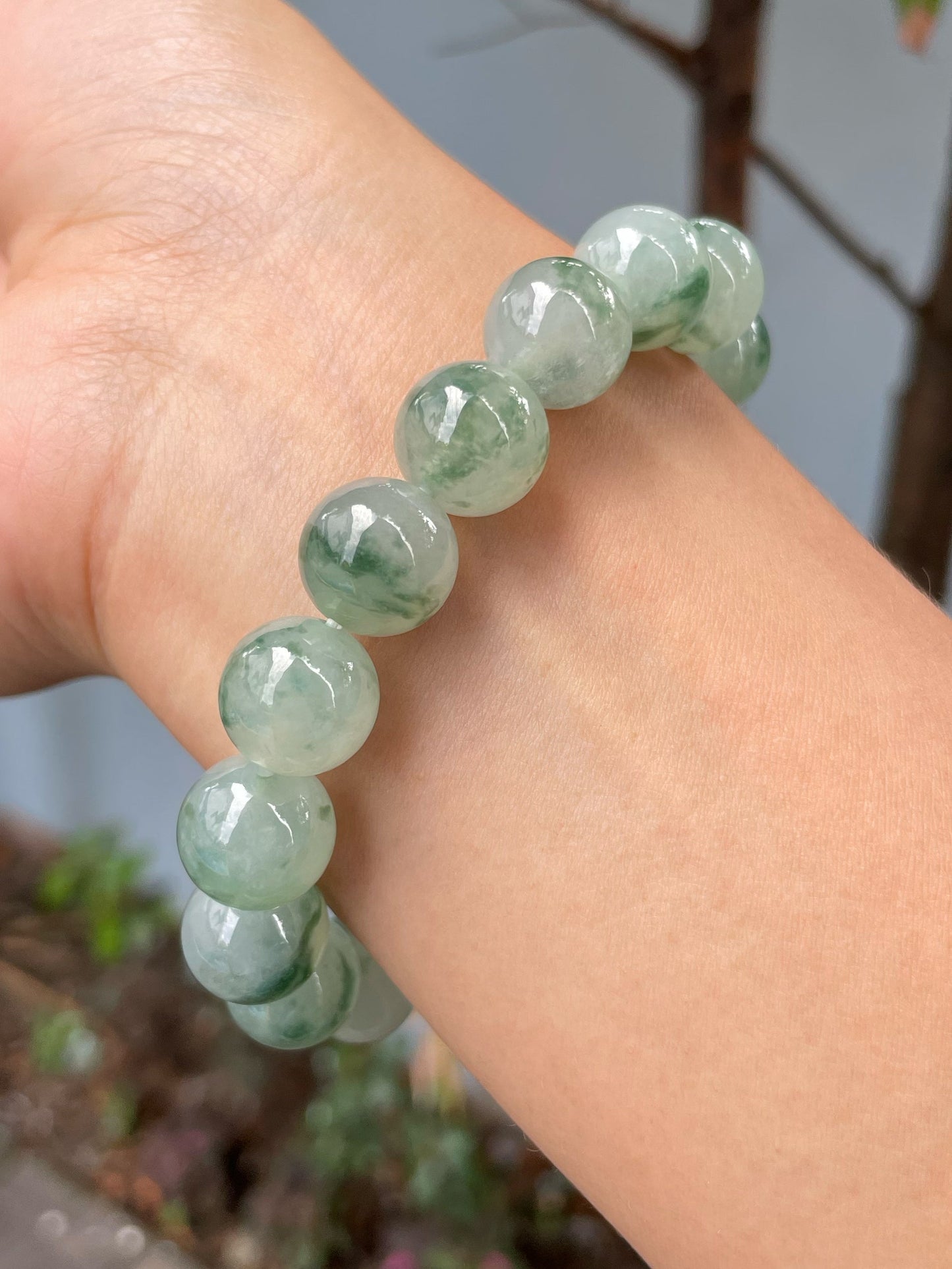 Icy Green Jadeite Bracelet - Round Beads (NJBA137)