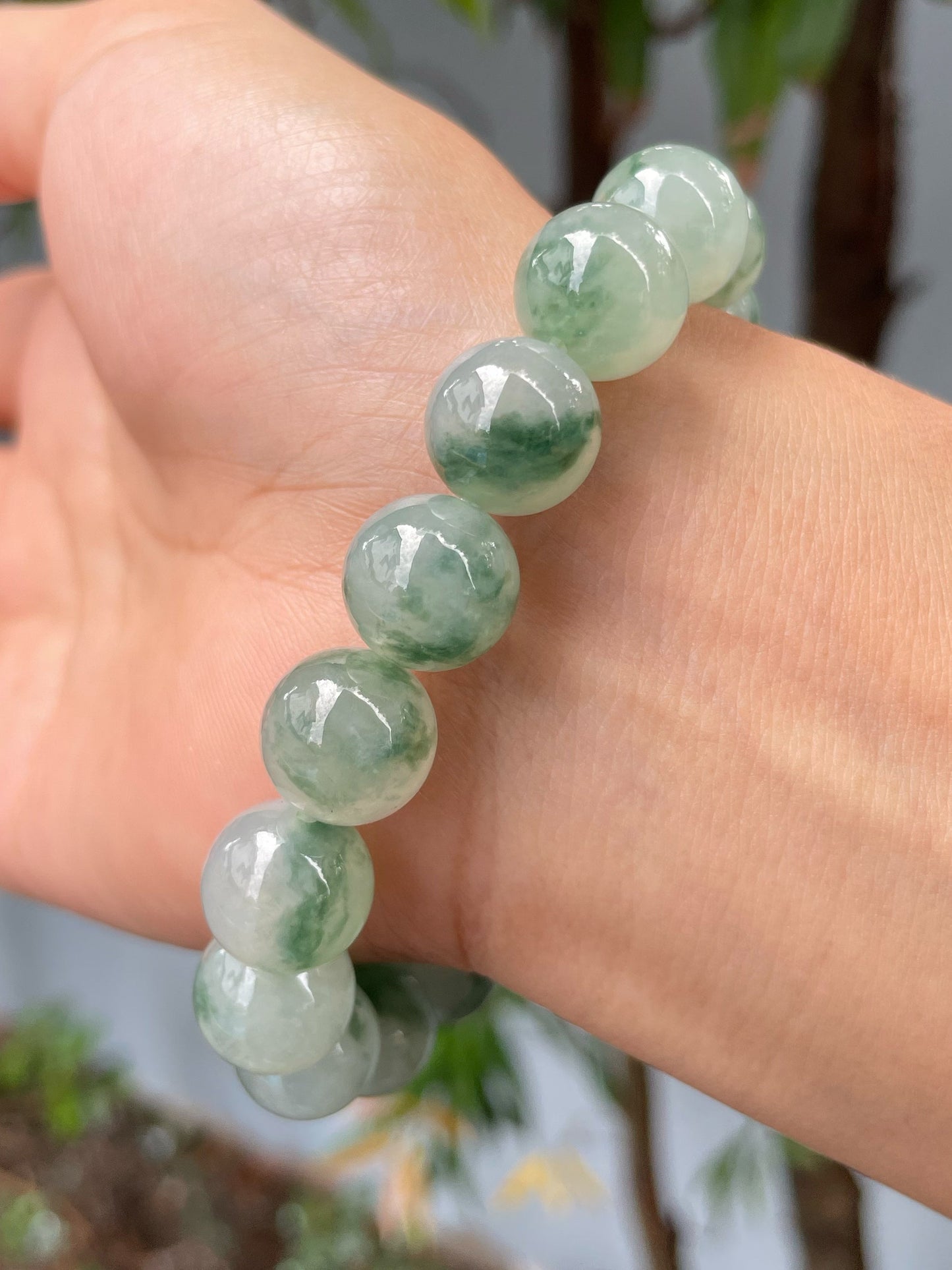 Icy Green Jadeite Bracelet - Round Beads (NJBA137)