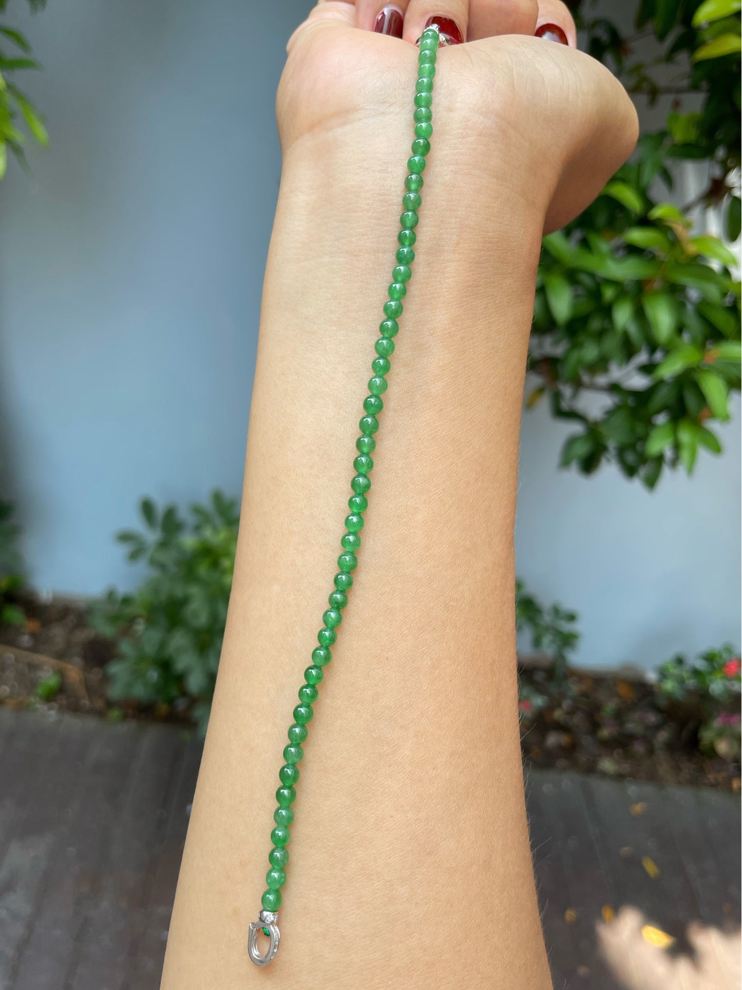 Green Jade Bracelet - Round Beads (NJBA138)