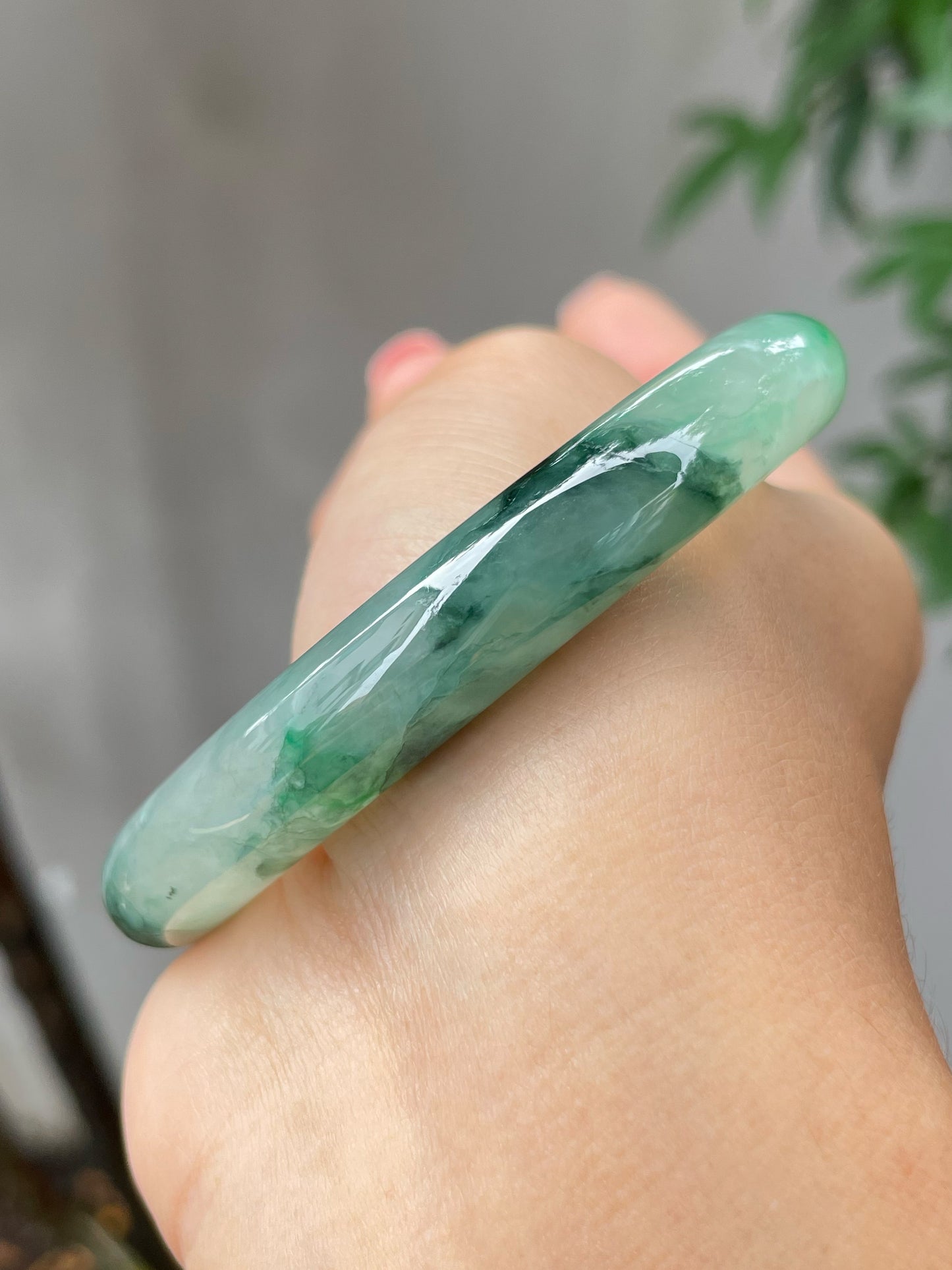 Icy Green Jade Bangle | 56mm (NJBA142)