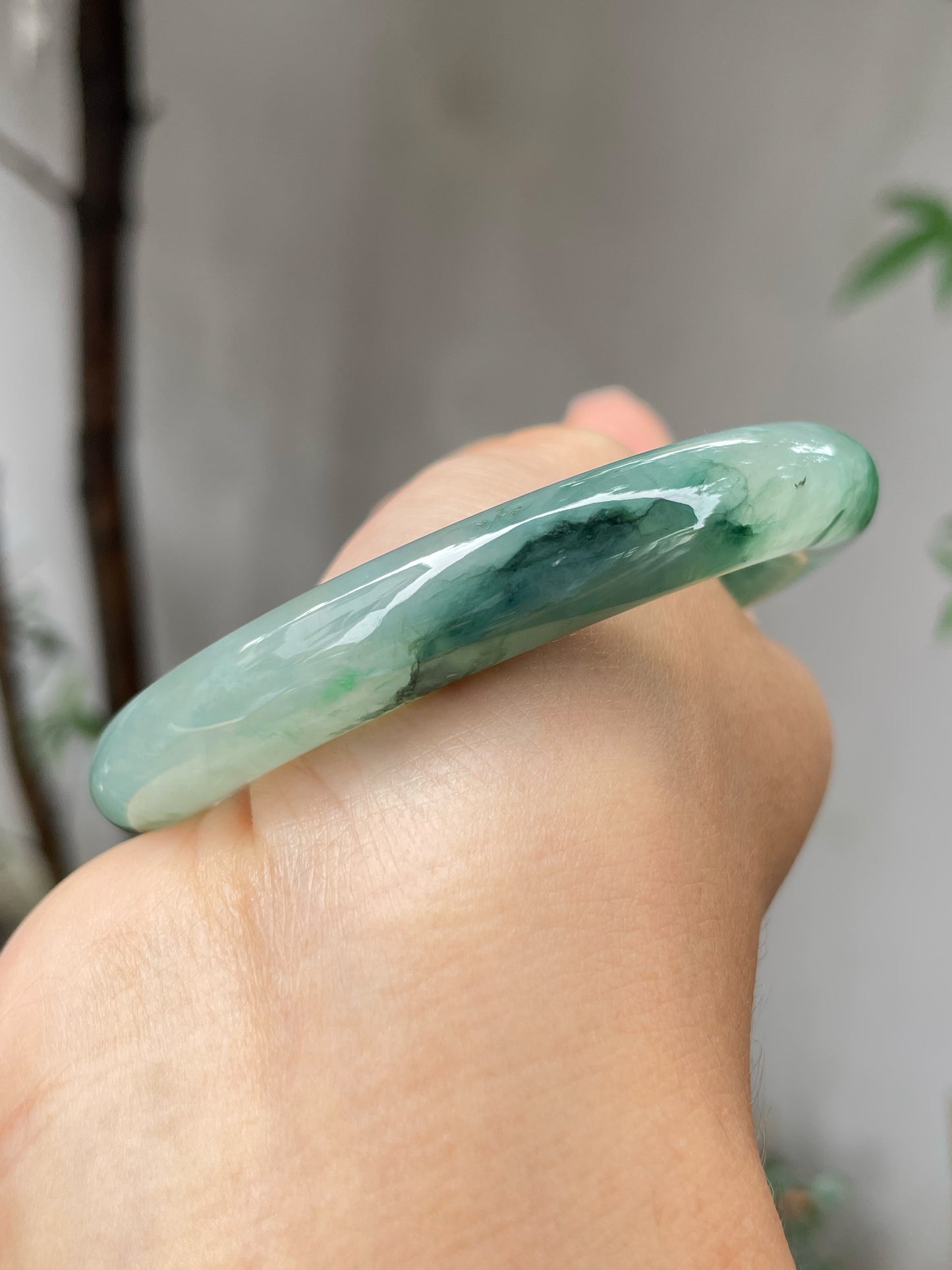 Icy Green Jade Bangle | 56mm (NJBA142)