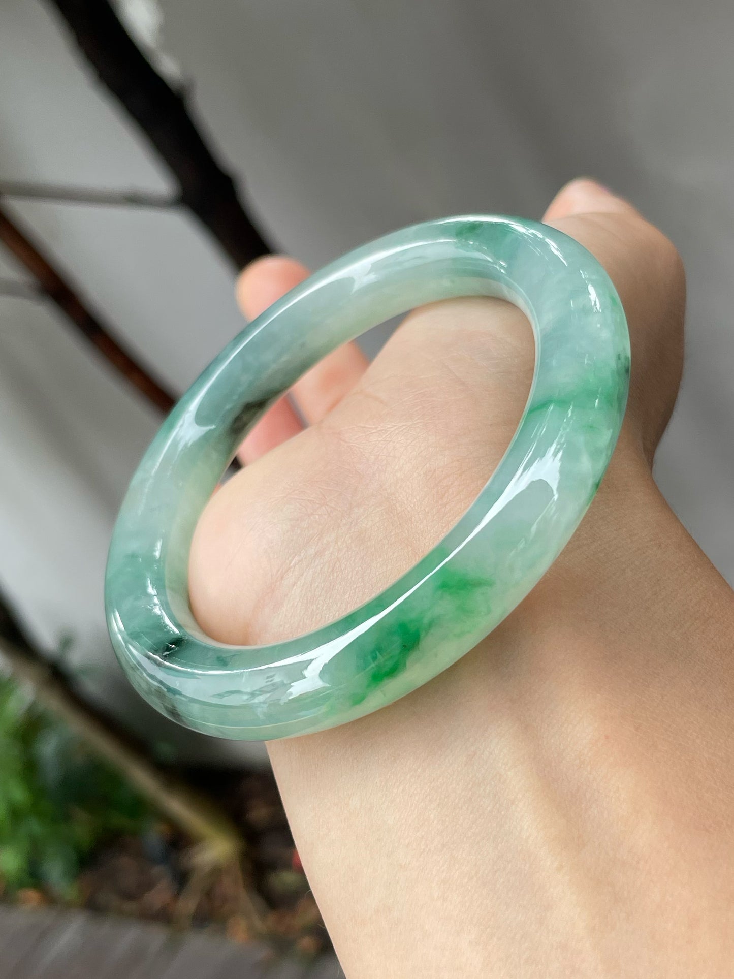 Icy Green Jade Bangle | 56mm (NJBA142)