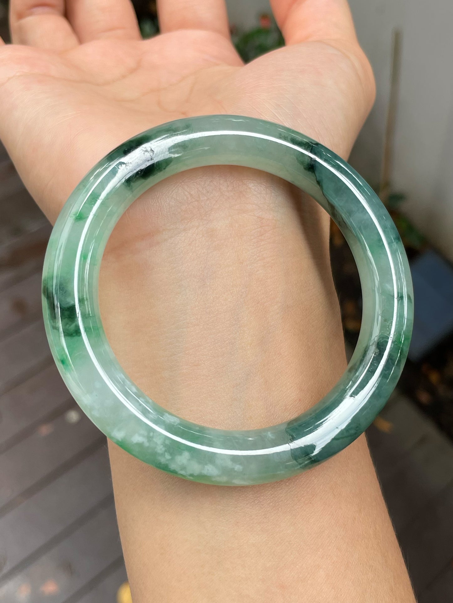 Icy Green Jade Bangle | 56mm (NJBA142)