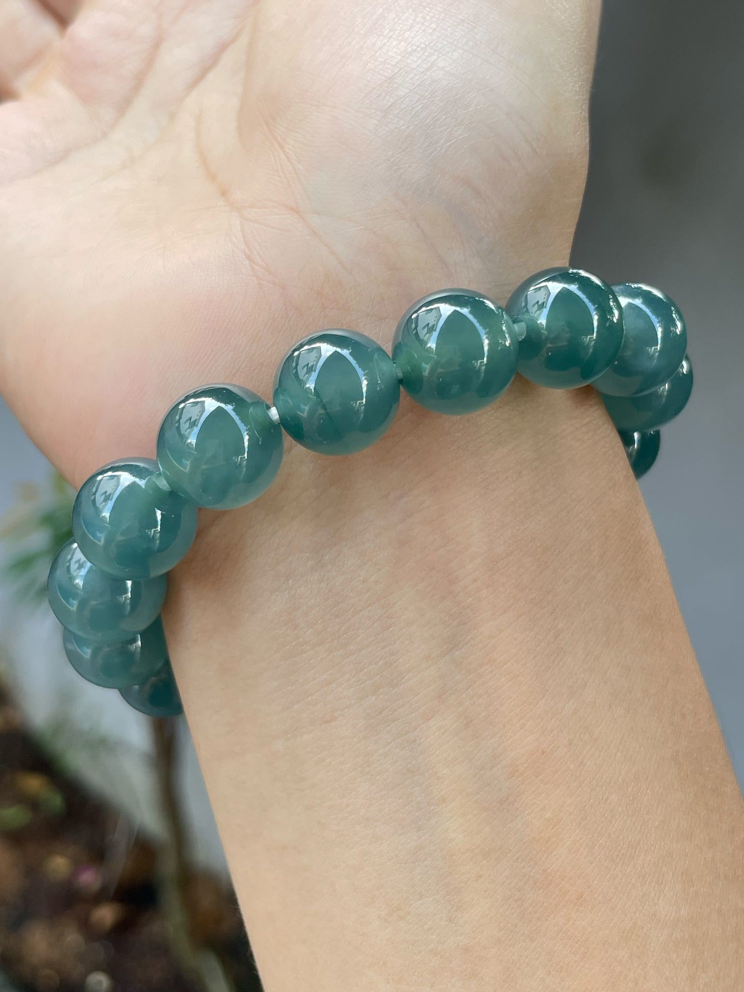 Bluish Green Jade Bracelet - Round Beads (NJBA152)