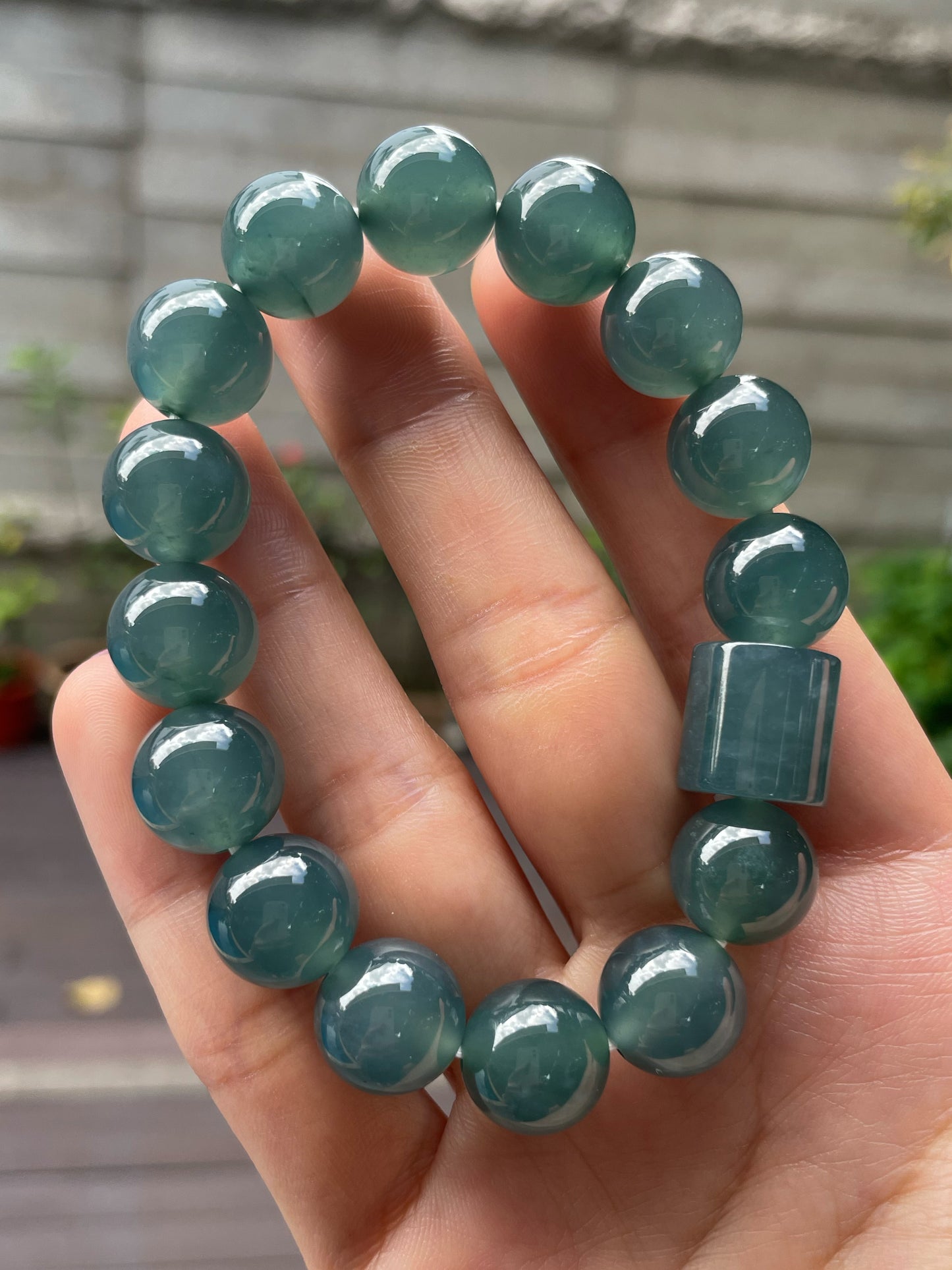Bluish Green Jade Bracelet - Round Beads (NJBA152)