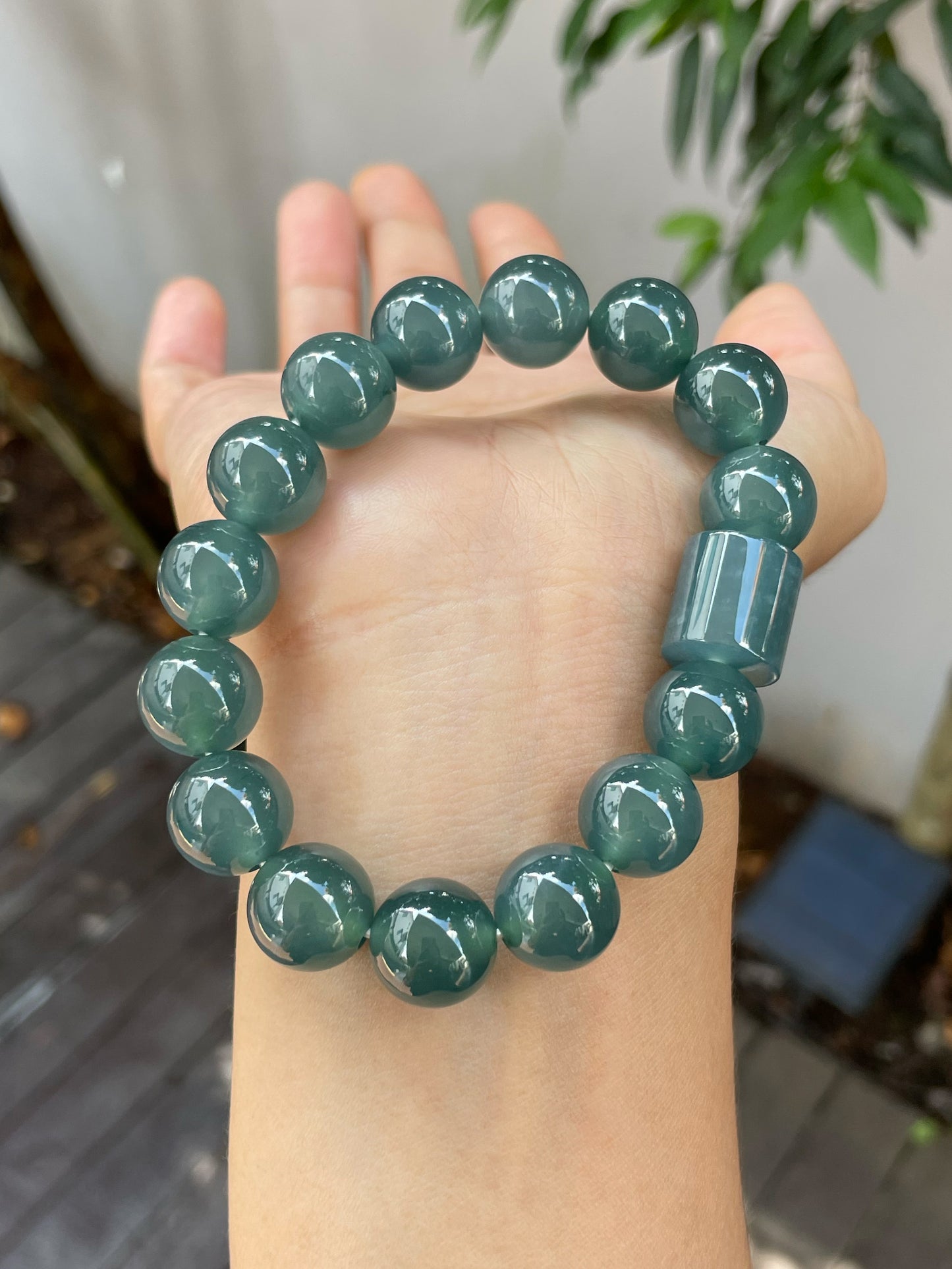 Bluish Green Jade Bracelet - Round Beads (NJBA152)