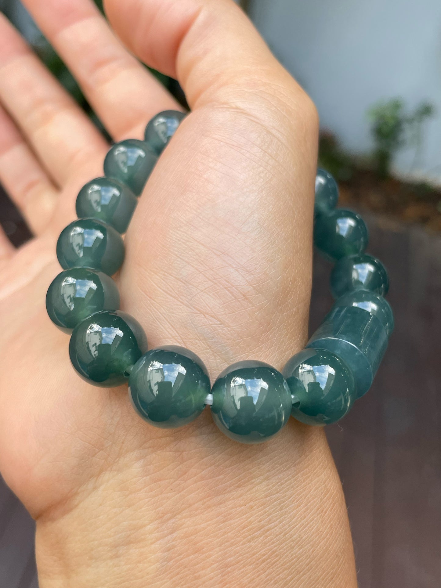 Bluish Green Jade Bracelet - Round Beads (NJBA152)