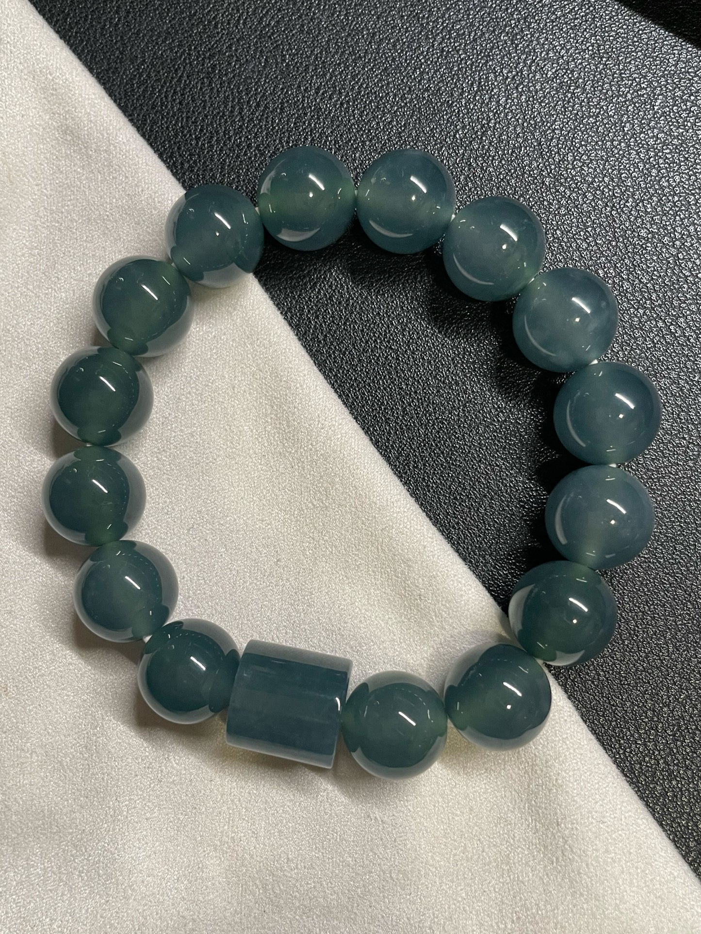 Bluish Green Jade Bracelet - Round Beads (NJBA152)