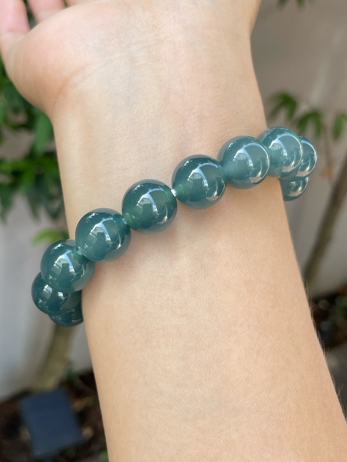 Bluish Green Jade Bracelet - Round Beads (NJBA152)