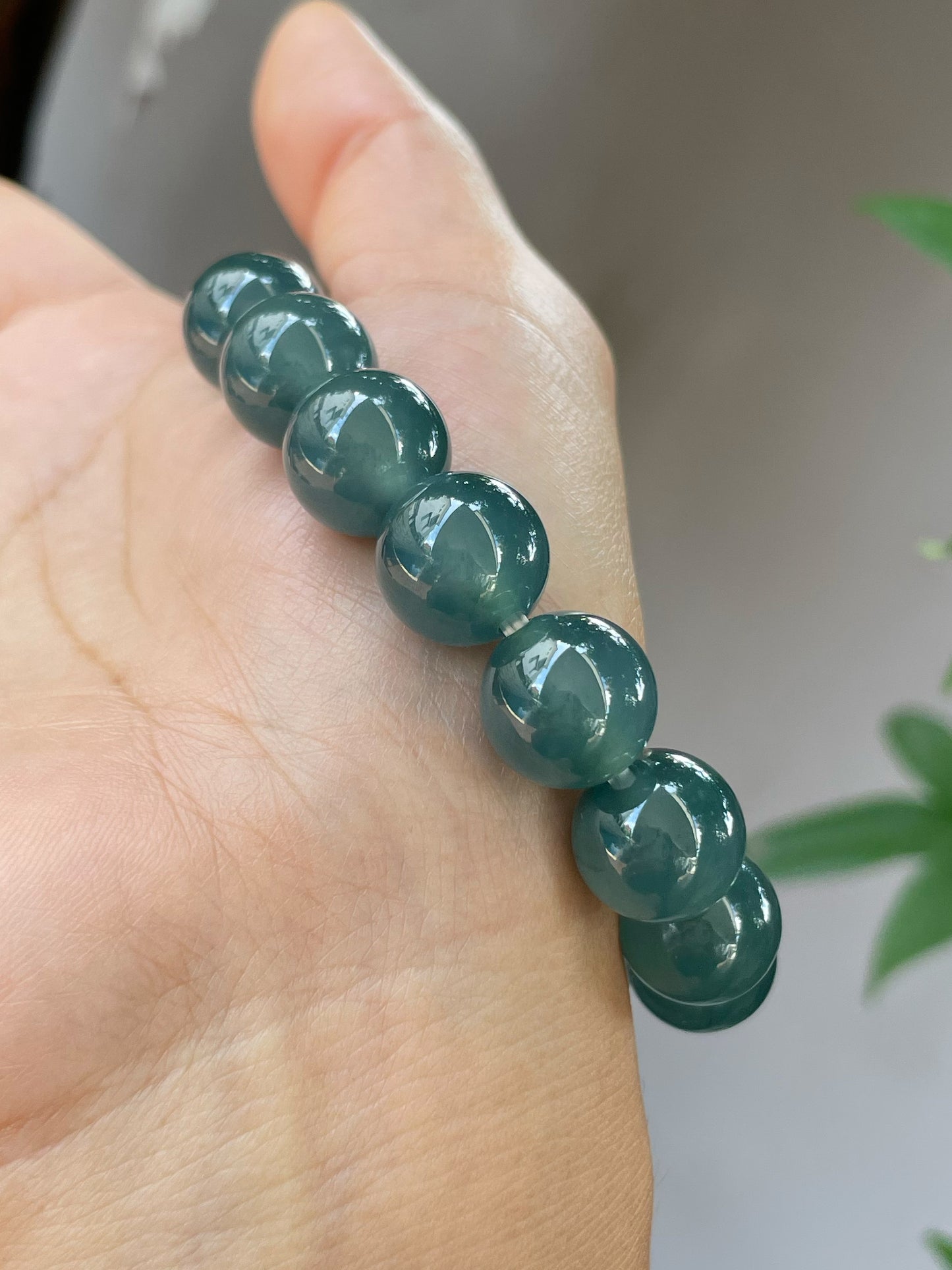 Bluish Green Jade Bracelet - Round Beads (NJBA152)