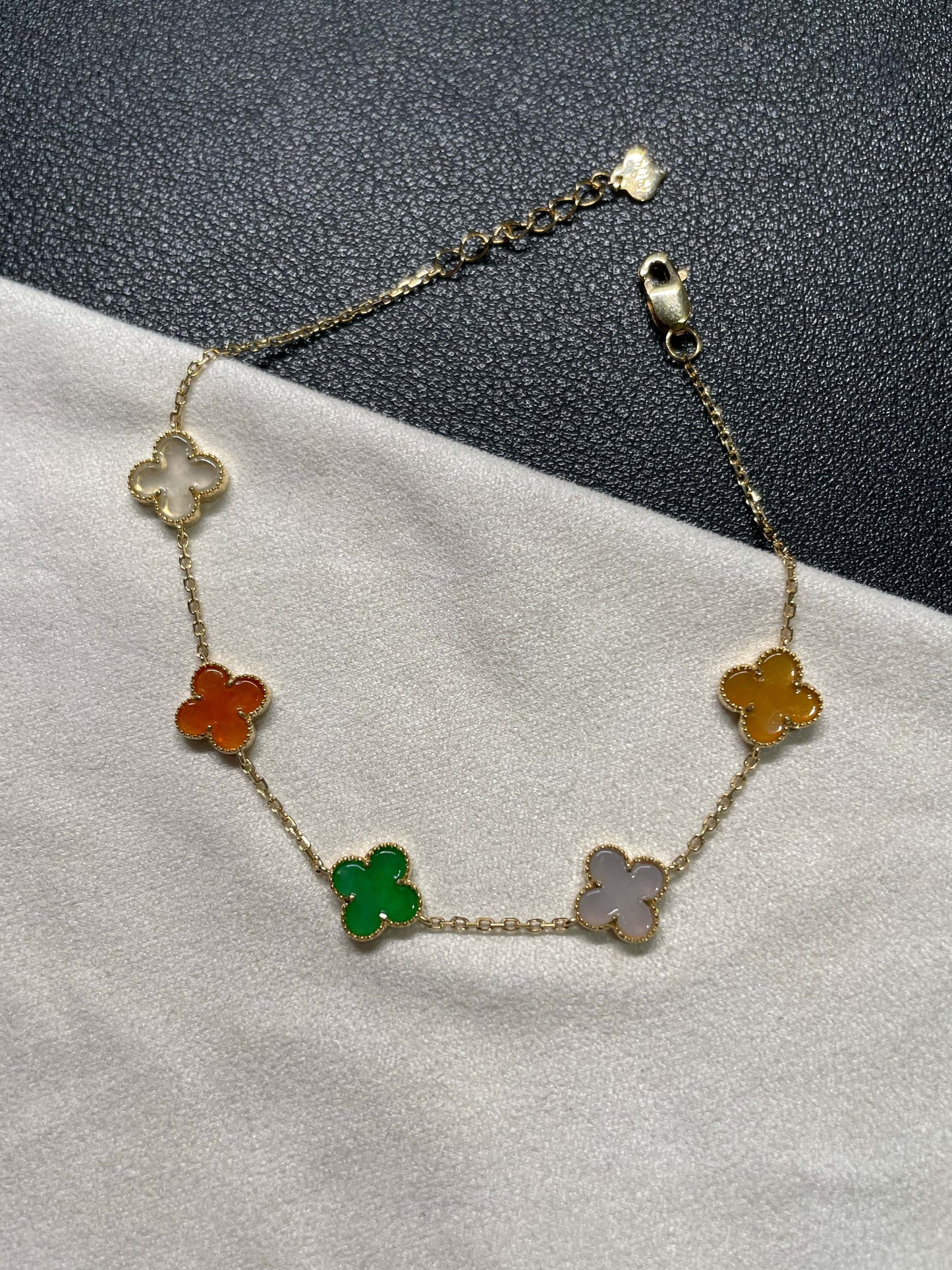 Jadeite Bracelet - Multicolour Clovers (NJBA155)