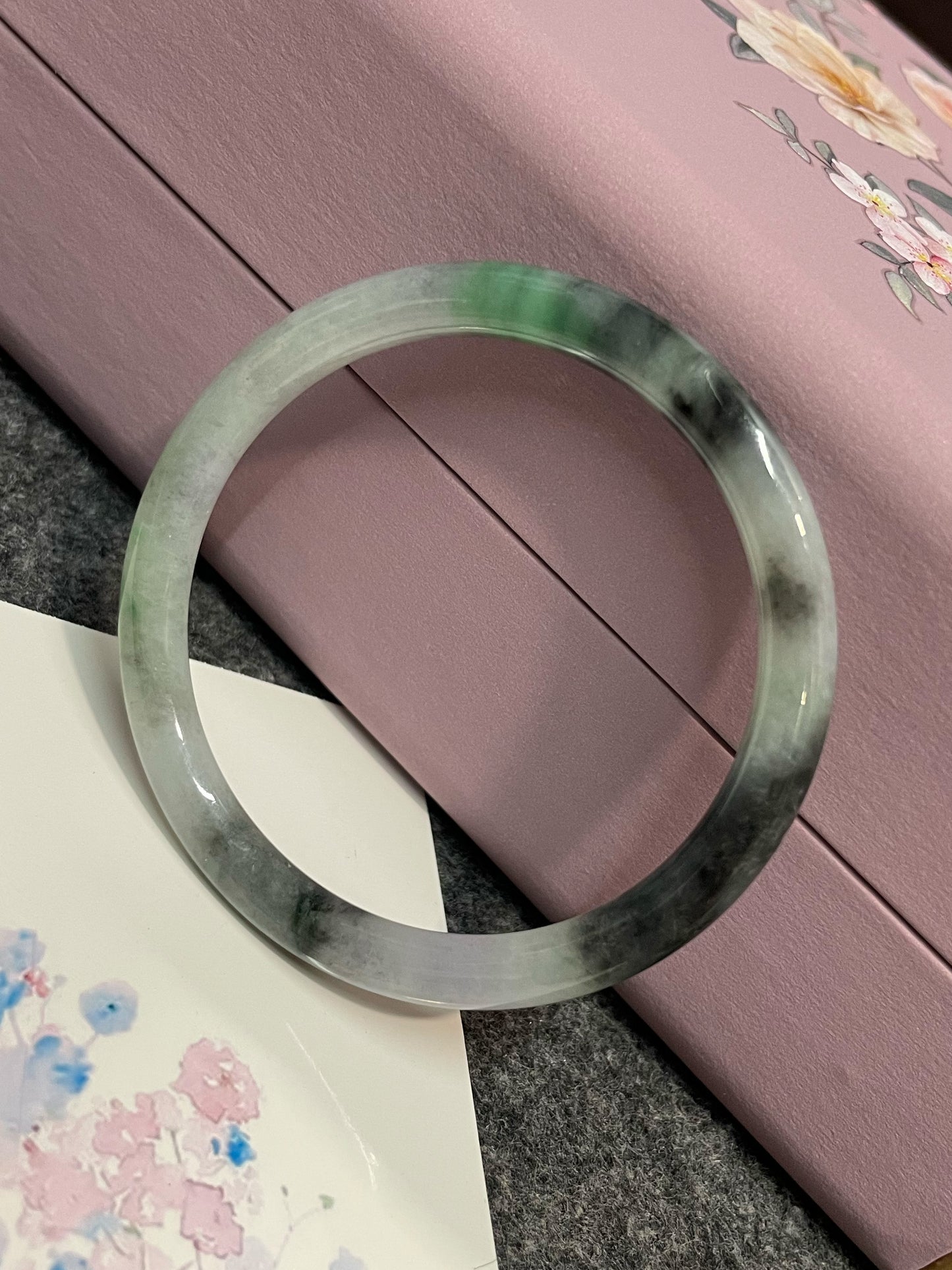 Black With Green Jade Bangle | 55mm (NJBA159)