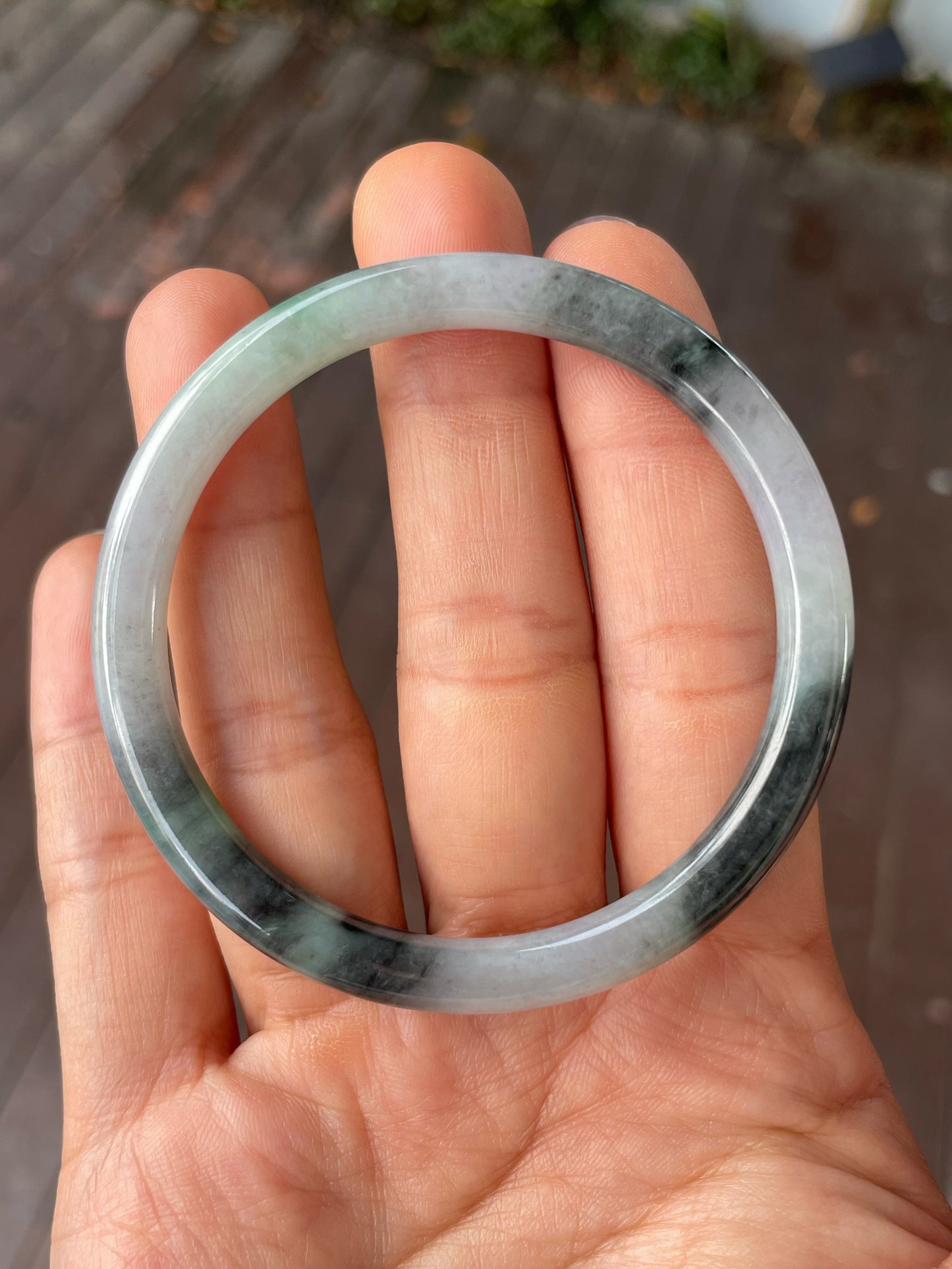 Black With Green Jade Bangle | 55mm (NJBA159)