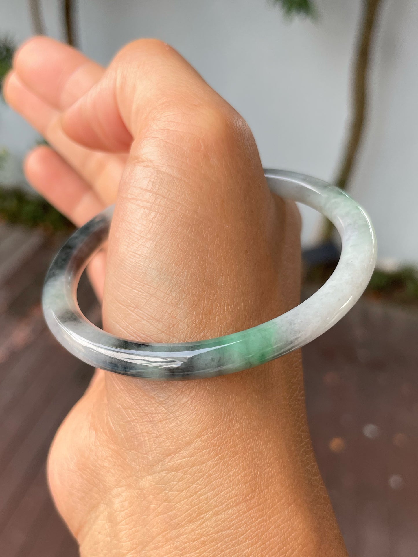 Black With Green Jade Bangle | 55mm (NJBA159)
