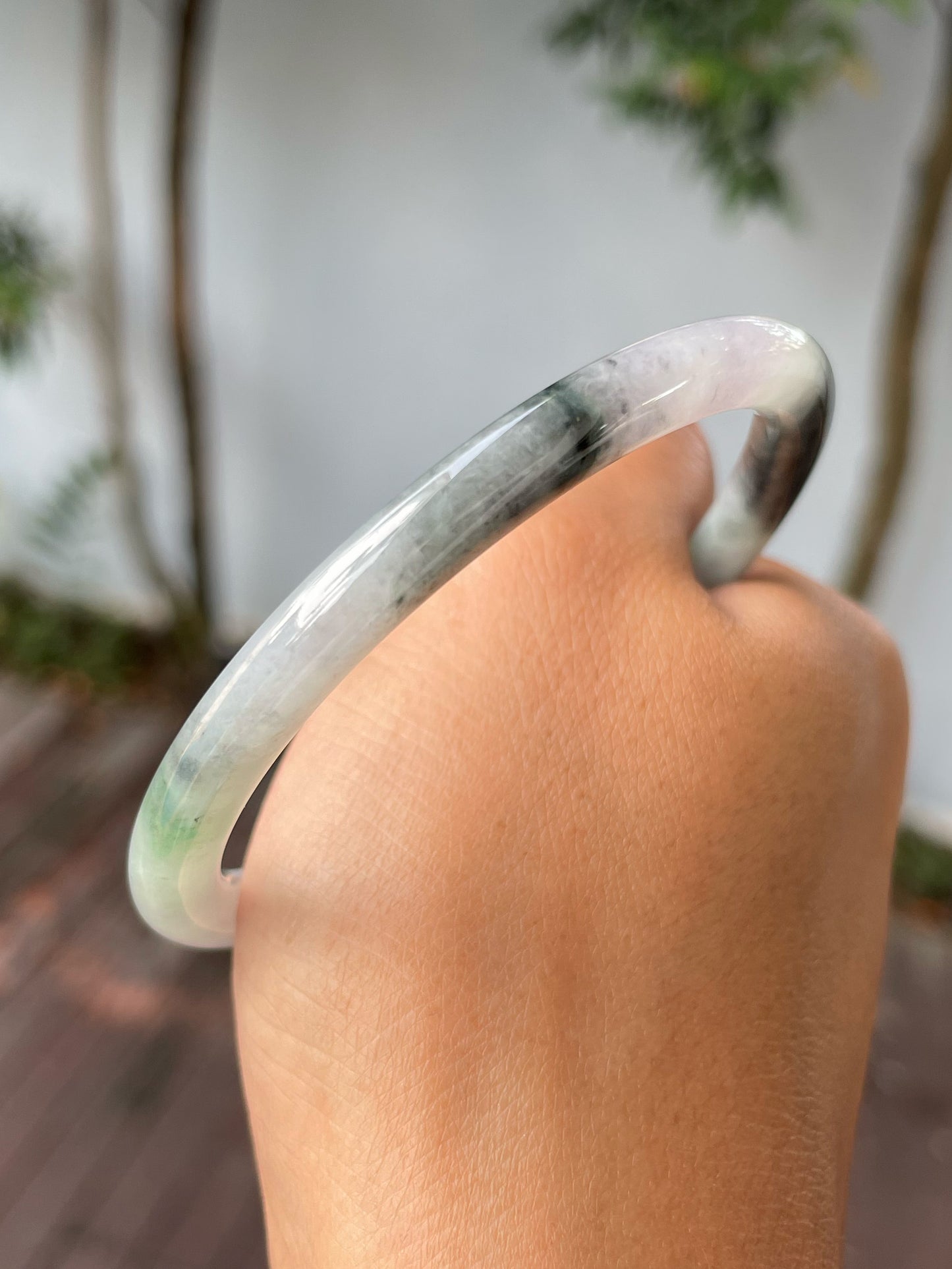 Black With Green Jade Bangle | 55mm (NJBA159)