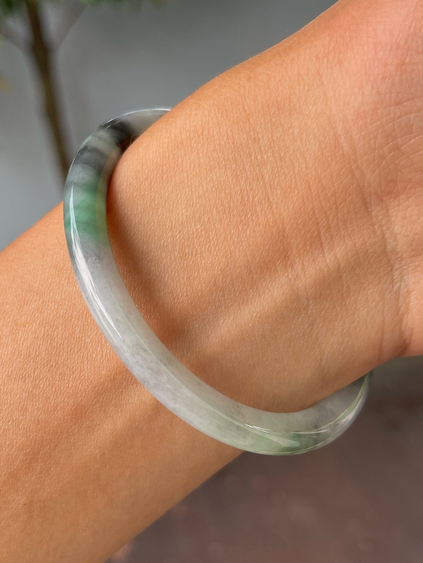 Black With Green Jade Bangle | 55mm (NJBA159)
