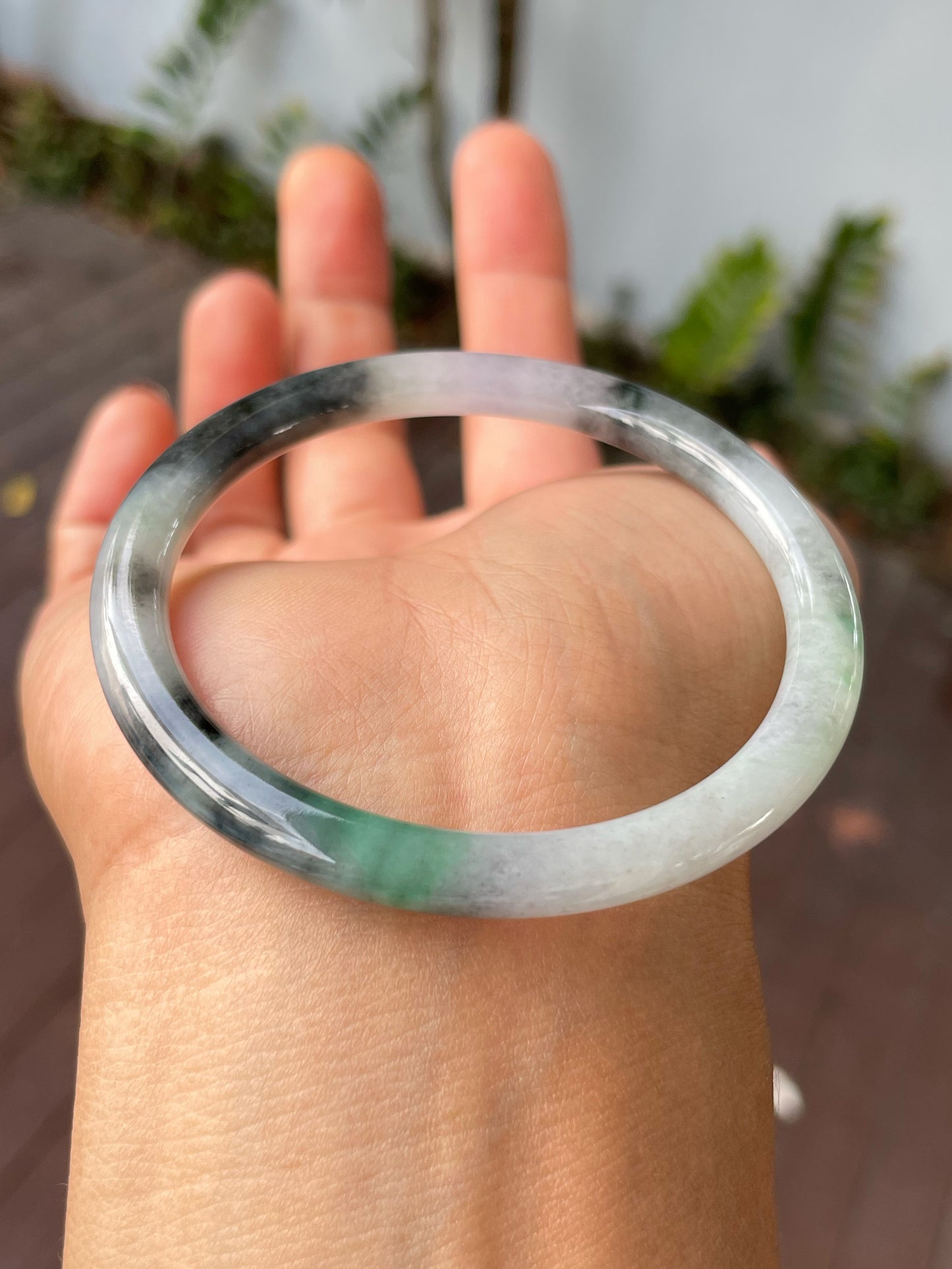 Black With Green Jade Bangle | 55mm (NJBA159)