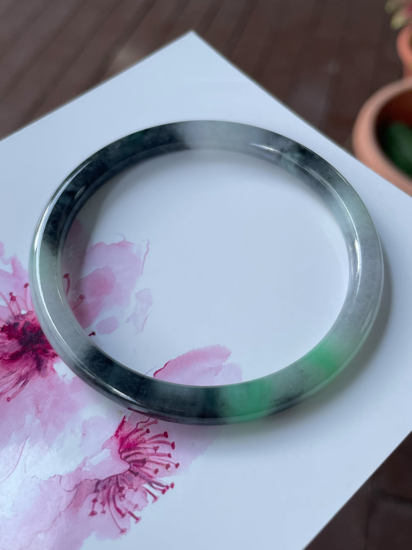 Black With Green Jade Bangle | 56mm (NJBA169)