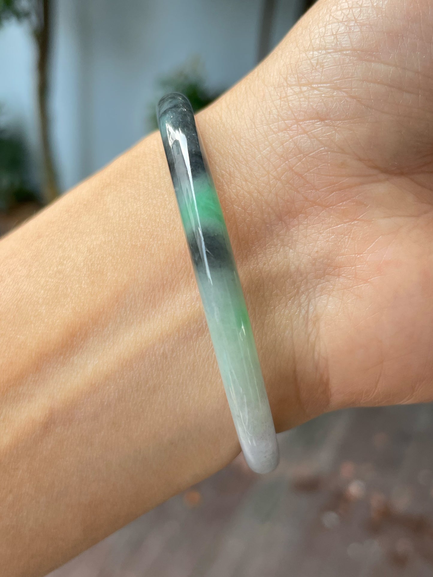 Black With Green Jade Bangle | 56mm (NJBA169)